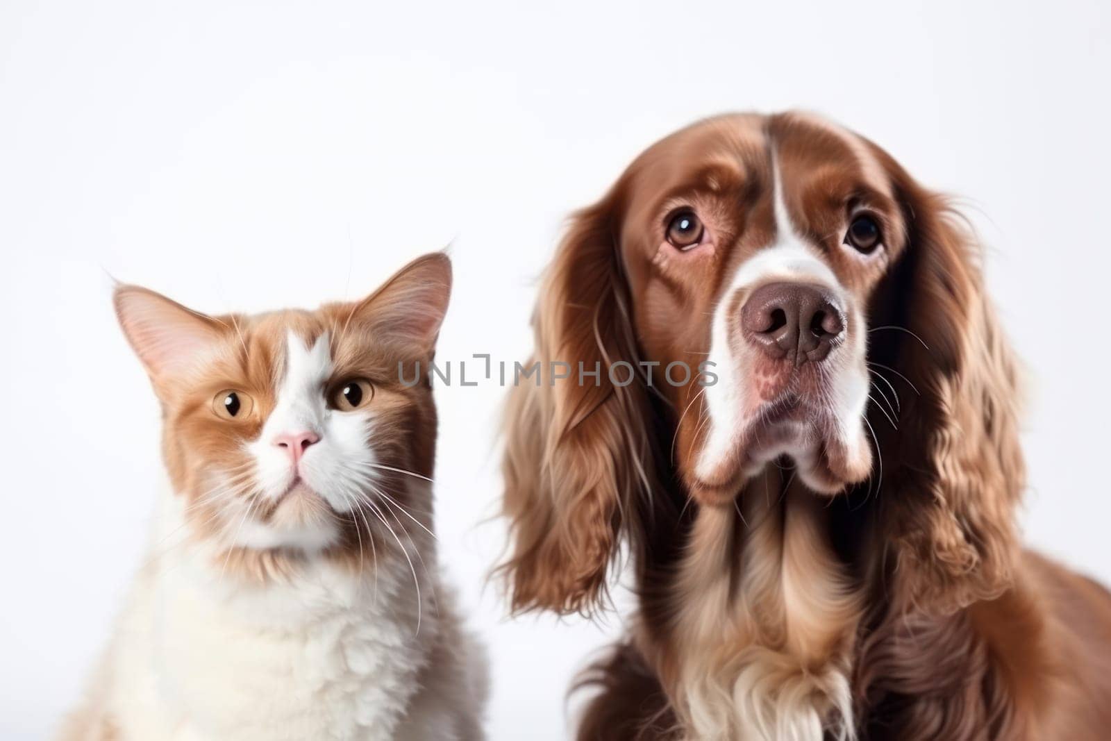 Furry companions, cat and dog, sitting side by side, promoting the importance of animal health and care. AI Generative.