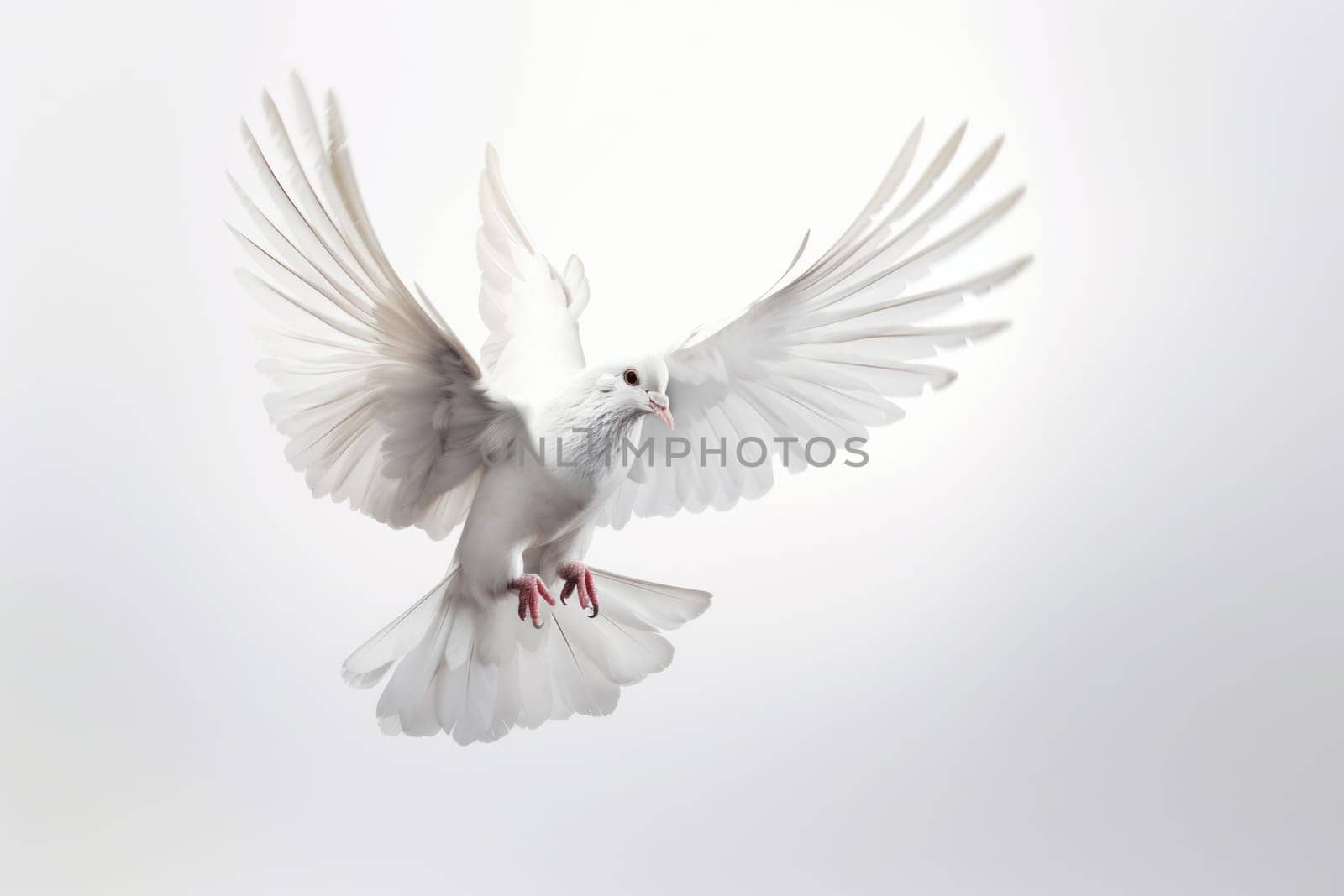 A majestic white bird soars through the sky with its wings spread wide, capturing the beauty of nature and wildlife. AI Generative.