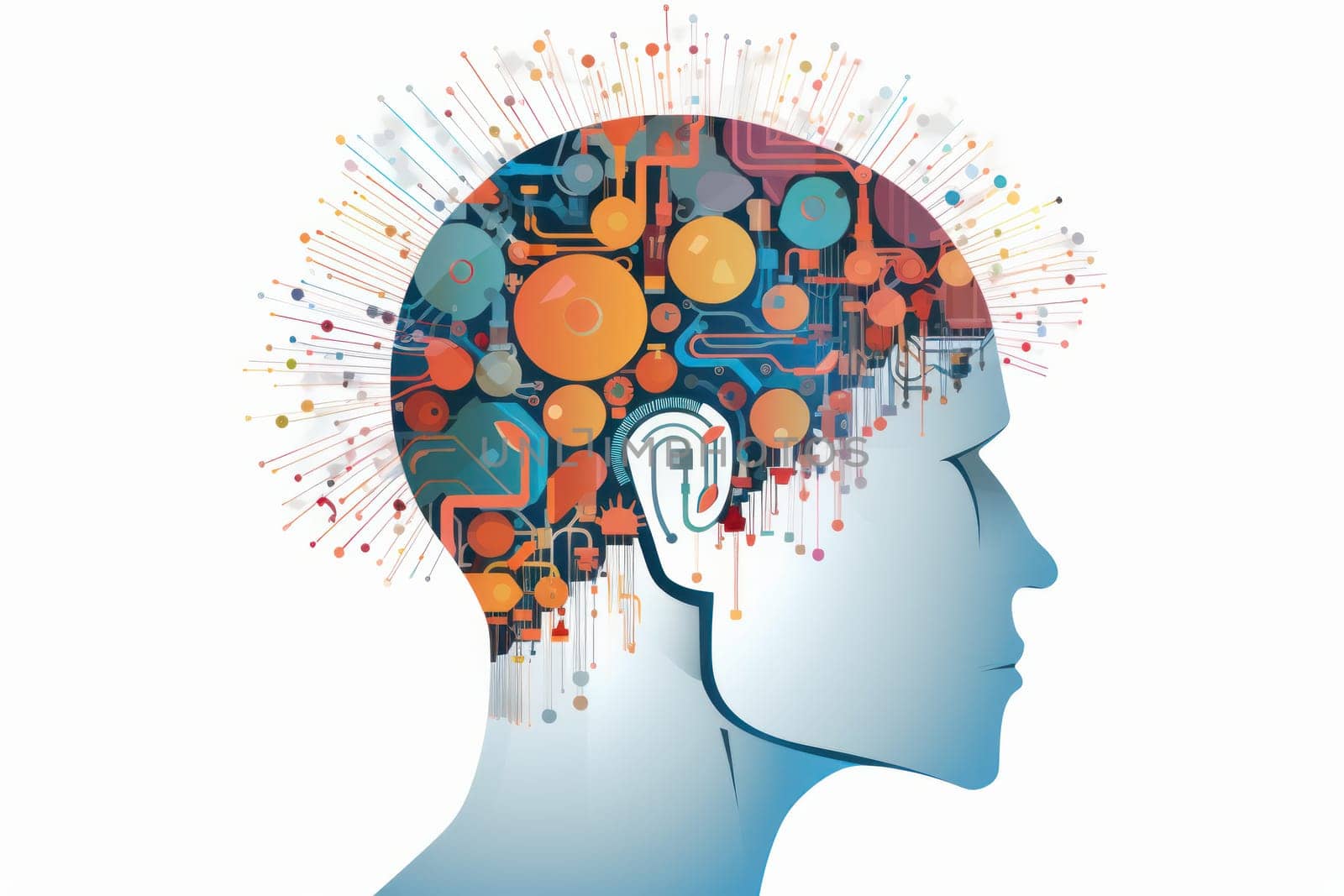 Trendy woman wearing a wired headpiece for a futuristic vibe. The avant-garde accessory adds a touch of creativity to this digital concept. AI Generative.