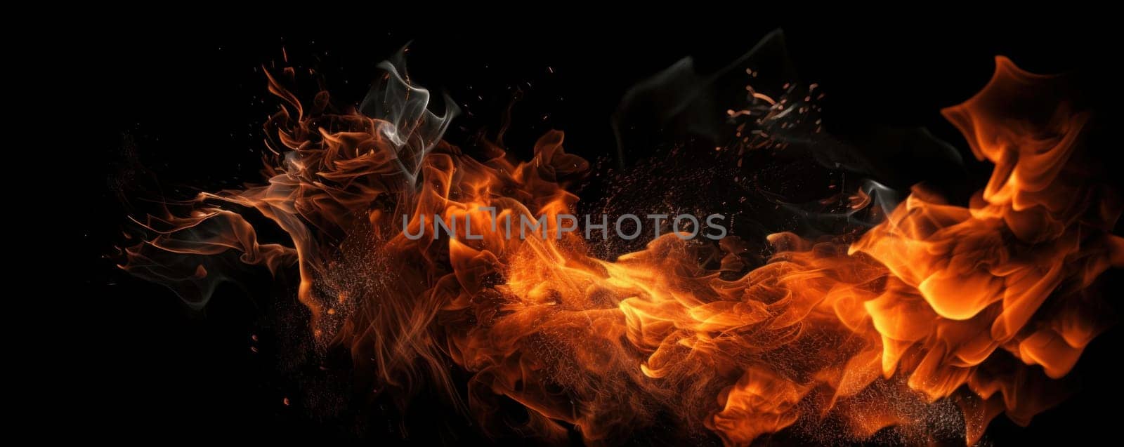 A bright and intense fire with sparks and flames against a black background, adding energy and power to your designs. AI Generative