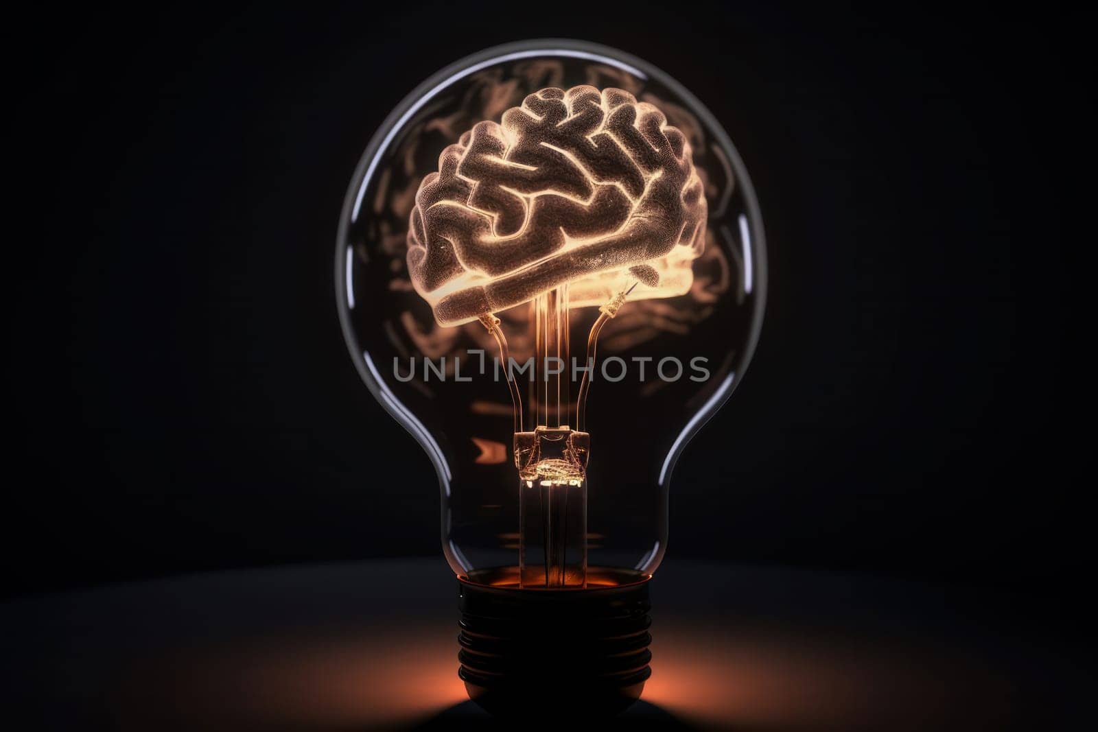 A conceptual light bulb with a glowing brain inside symbolizes the power of cognitive awareness and mental fitness, perfect for technology, science, and innovation themes. This is AI Generative.
