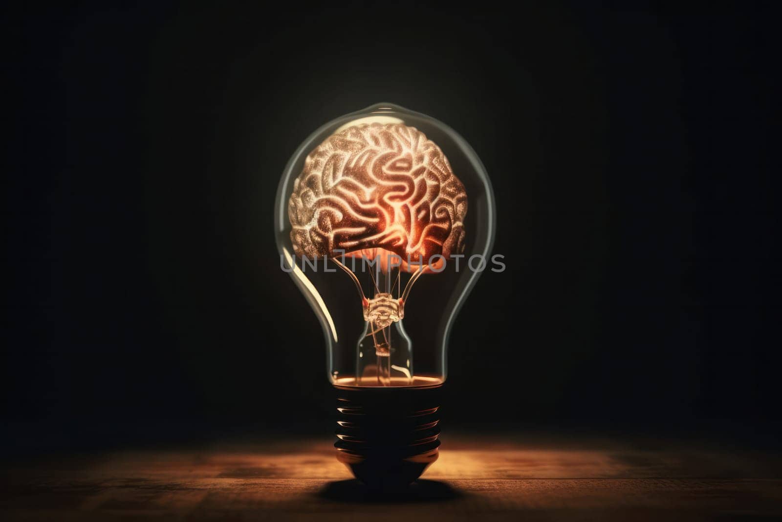 Light bulb with a glowing brain inside represents the power of idea and intelligence, and the potential for innovative thinking. showcasing the concept of vision. AI Generative