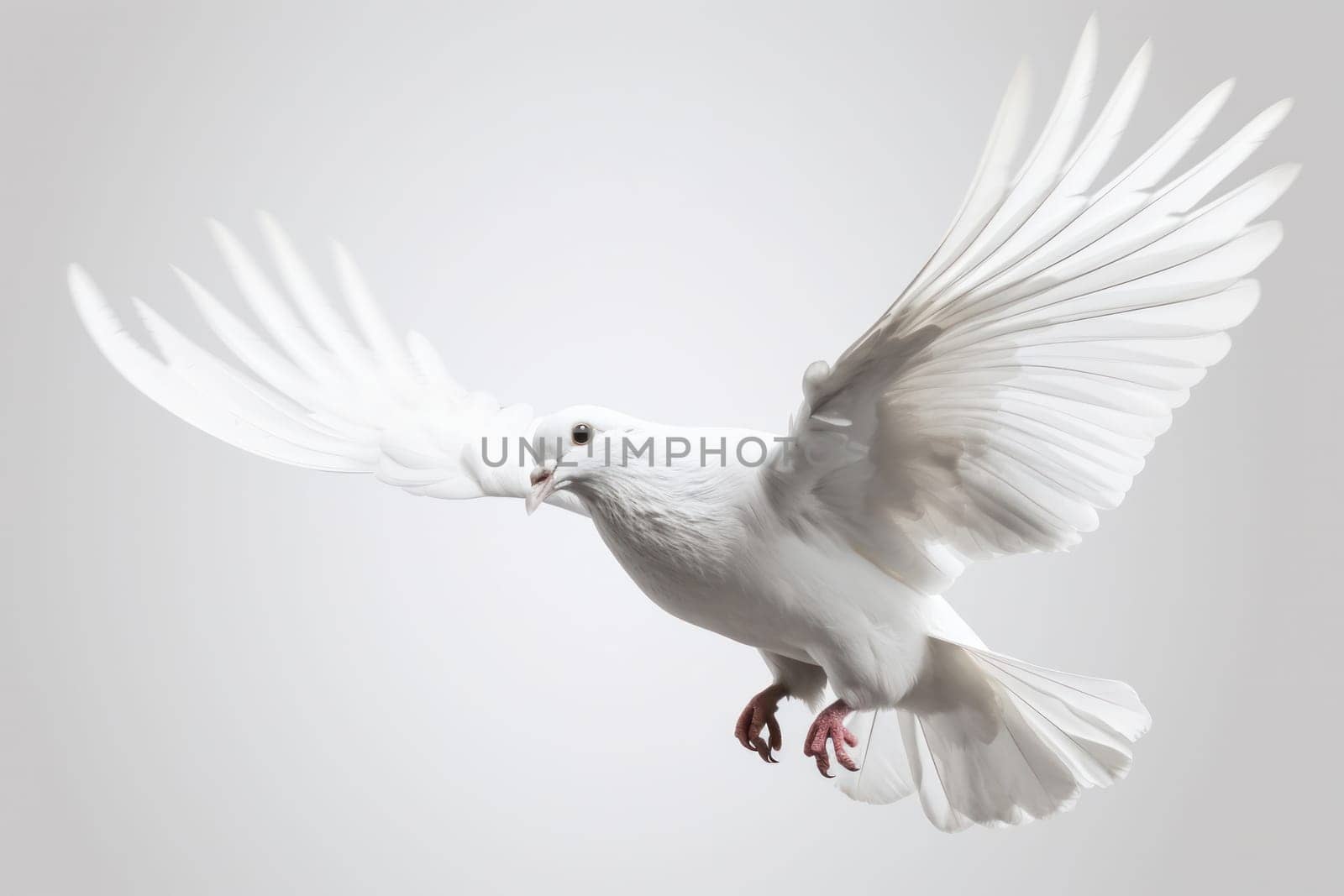 Capture the essence of wildlife as a majestic white bird flies through the air, showcasing the beauty of nature in motion. AI Generative.