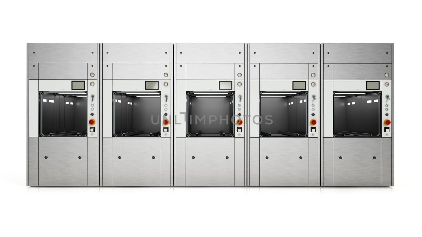 Compact hospital steam sterilizers isolated on white background. 3D illustration.