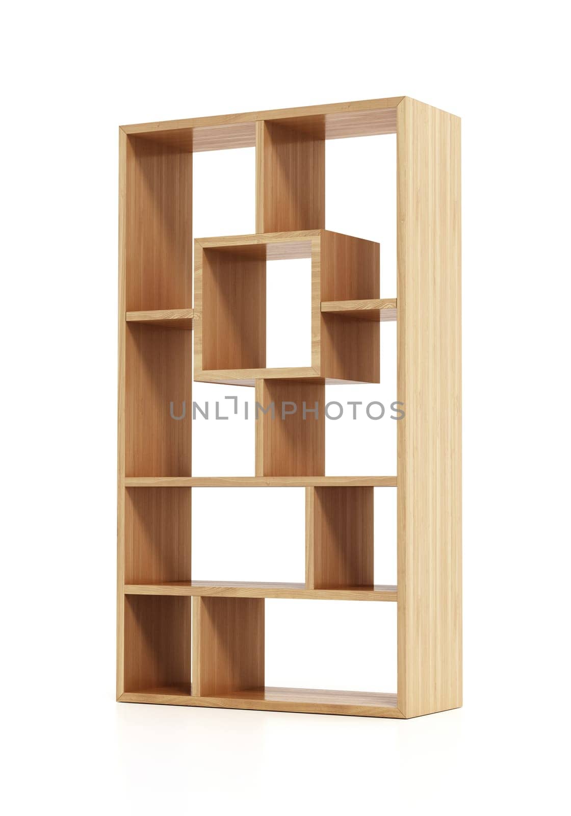 Modern bookshelf isolated on white background. 3D illustration.
