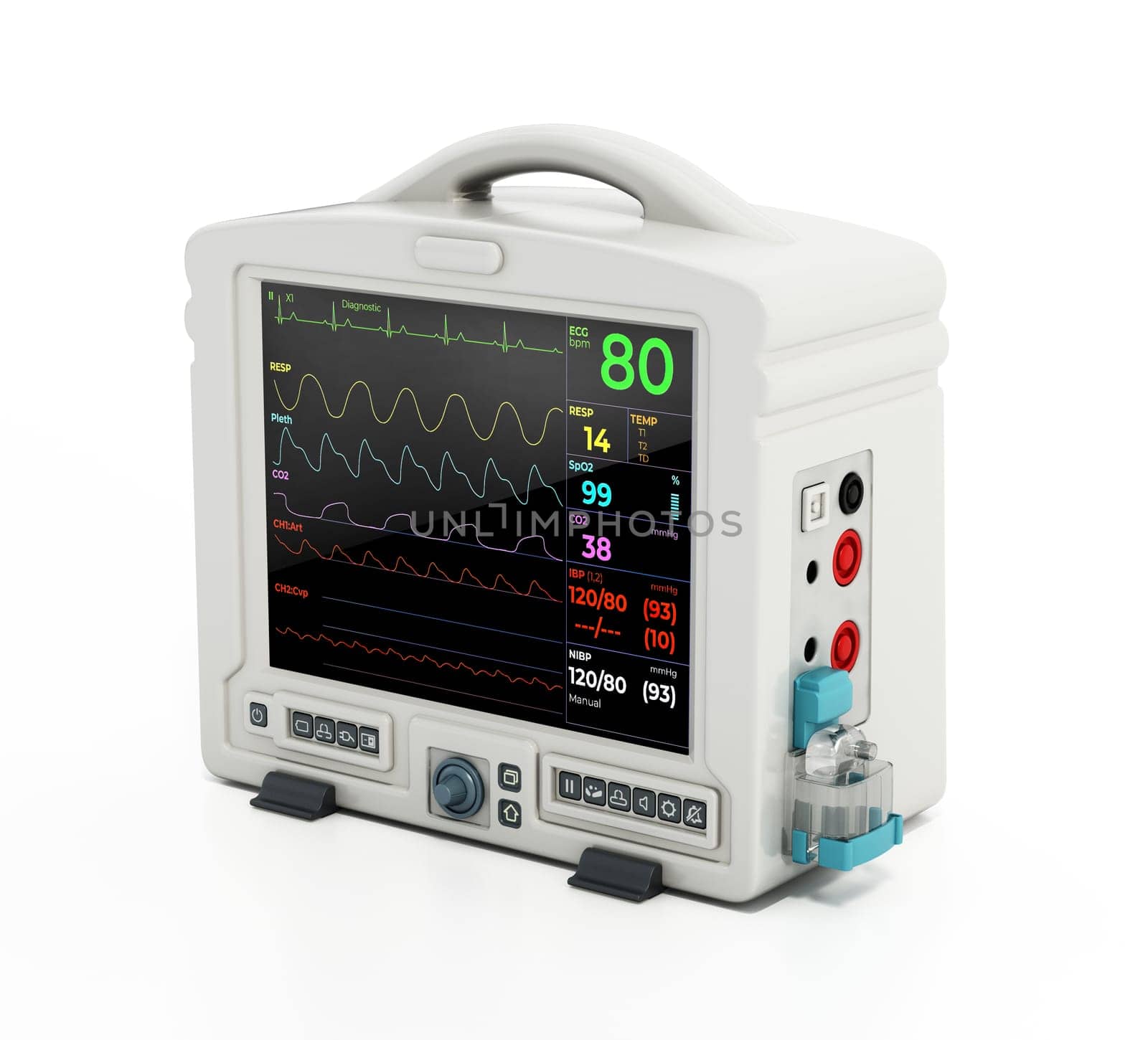 Patient monitor isolated on white background. 3D illustration.