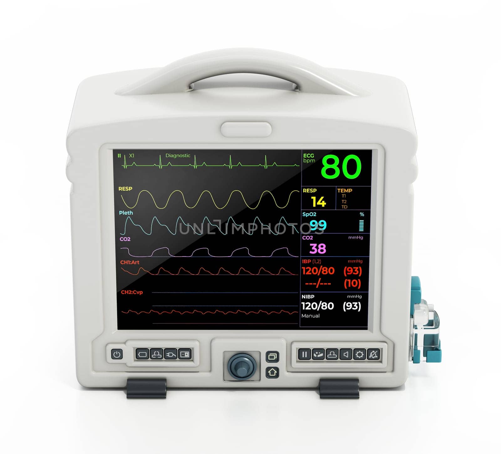 Patient monitor isolated on white background. 3D illustration.