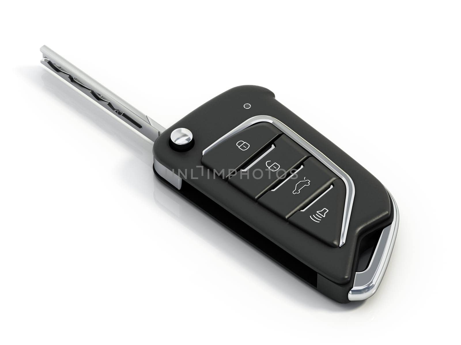 Flip car key isolated on white background. 3D illustration.
