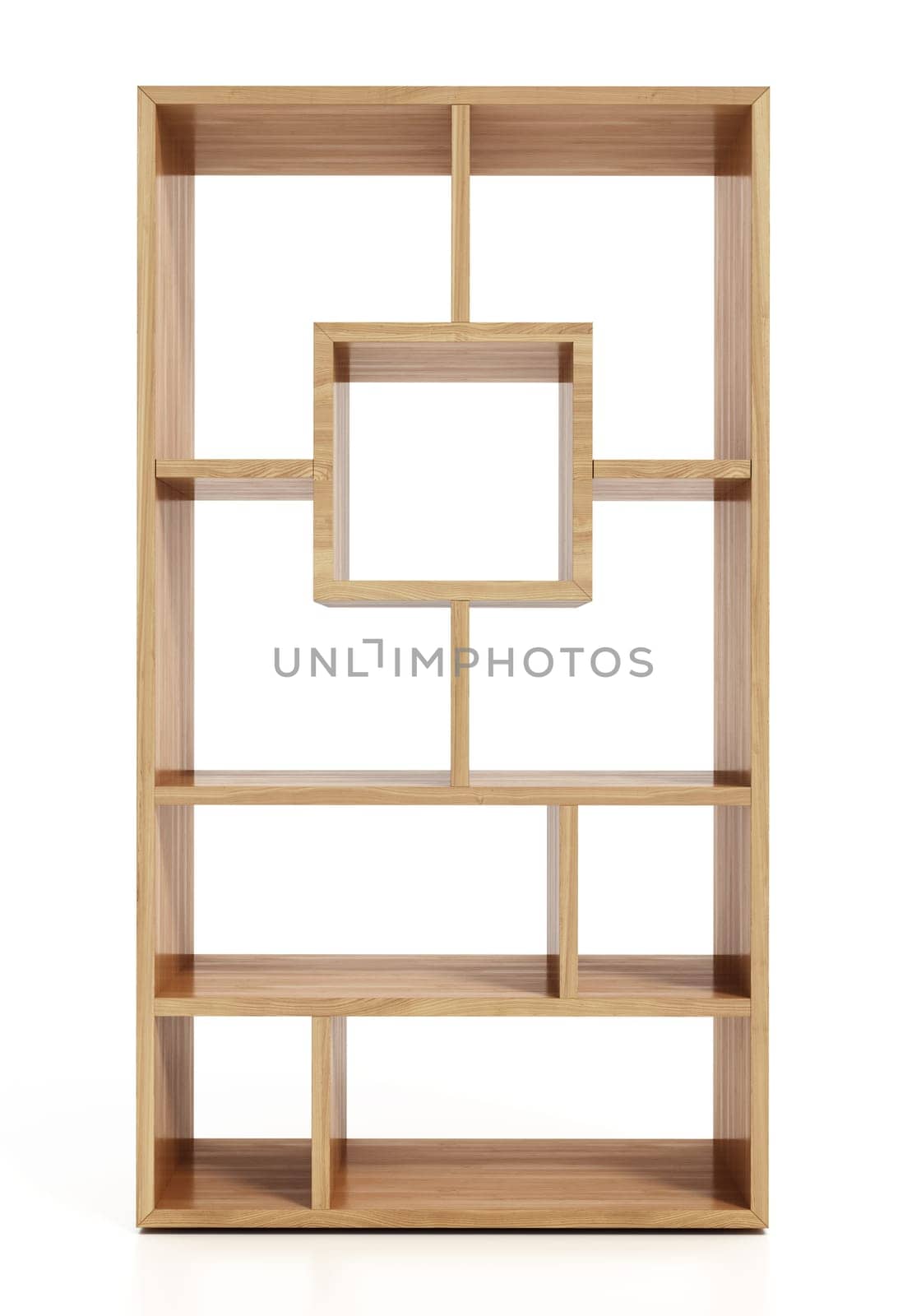 Modern bookshelf isolated on white background. 3D illustration.
