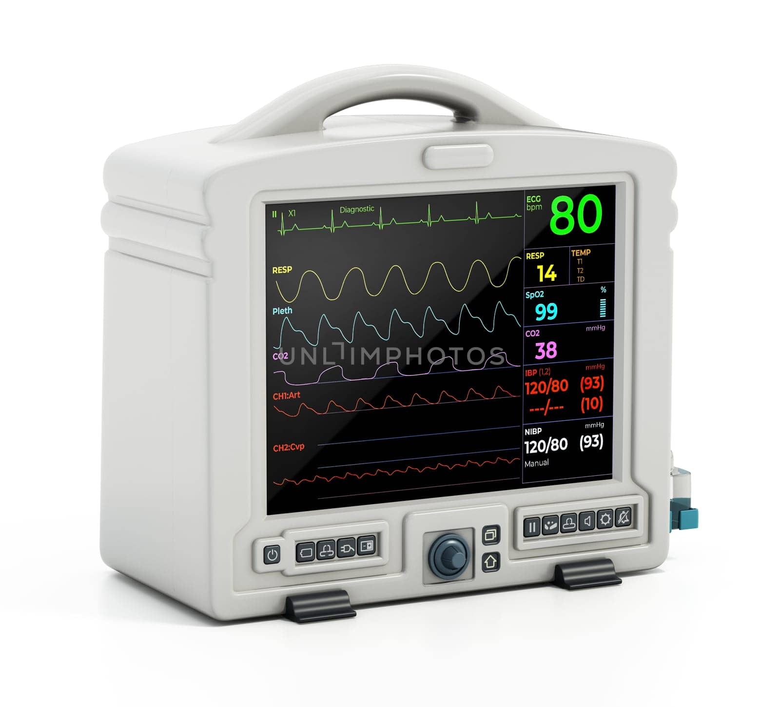 Patient monitor isolated on white background. 3D illustration.