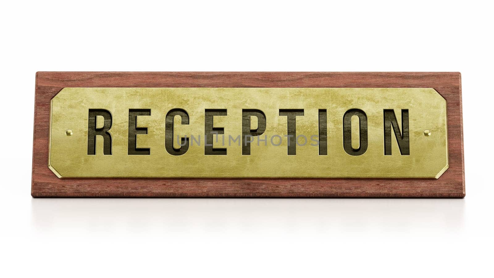 Reception sign isolated on white background. 3D illustration.