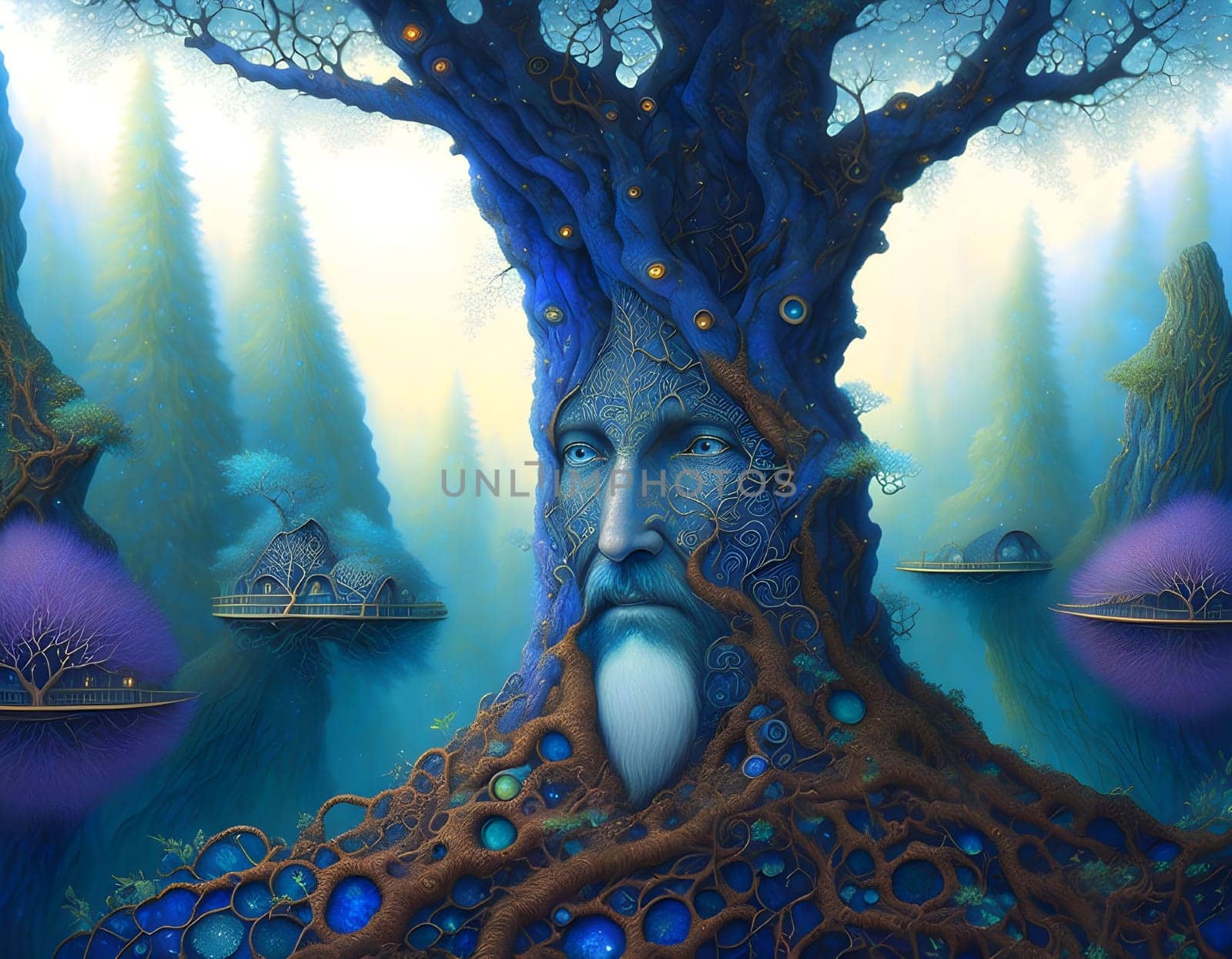 Wise old man trunk in blue - Generative AI