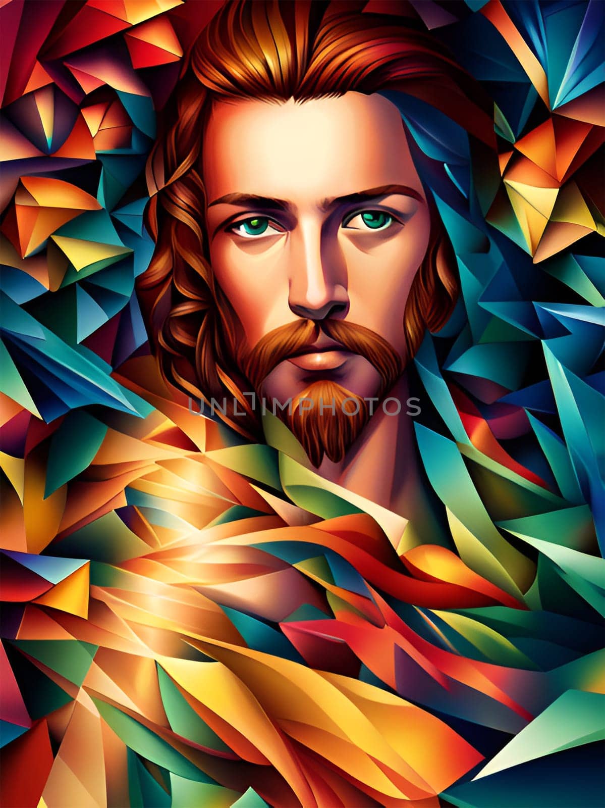 Colorful portrait of Jesus - Generative AI