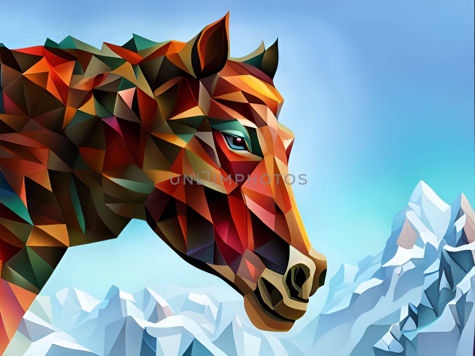Brown horse portrait and blue sky - Generative AI