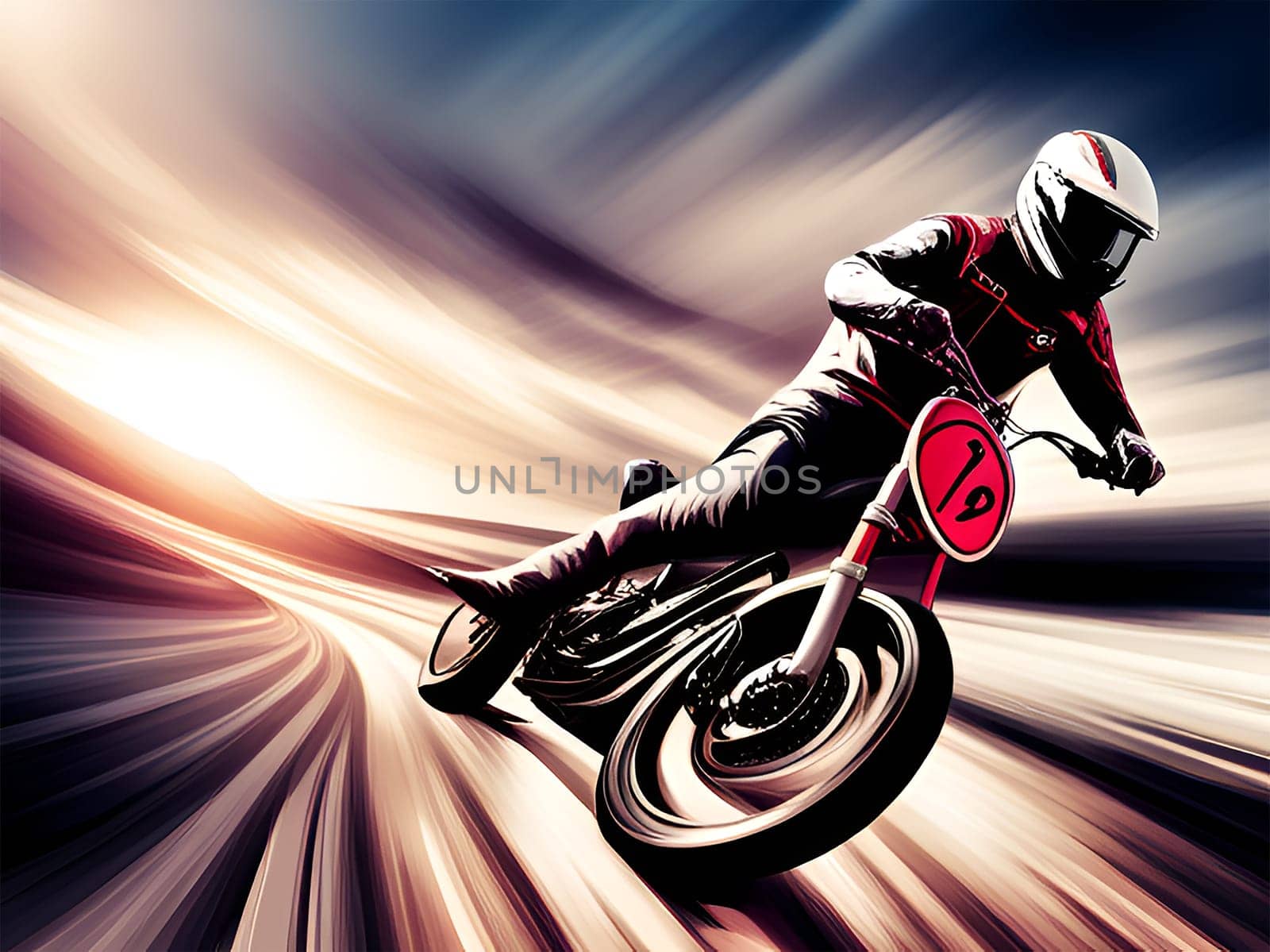 Motorbike speed in dark sunset background - Generative AI
