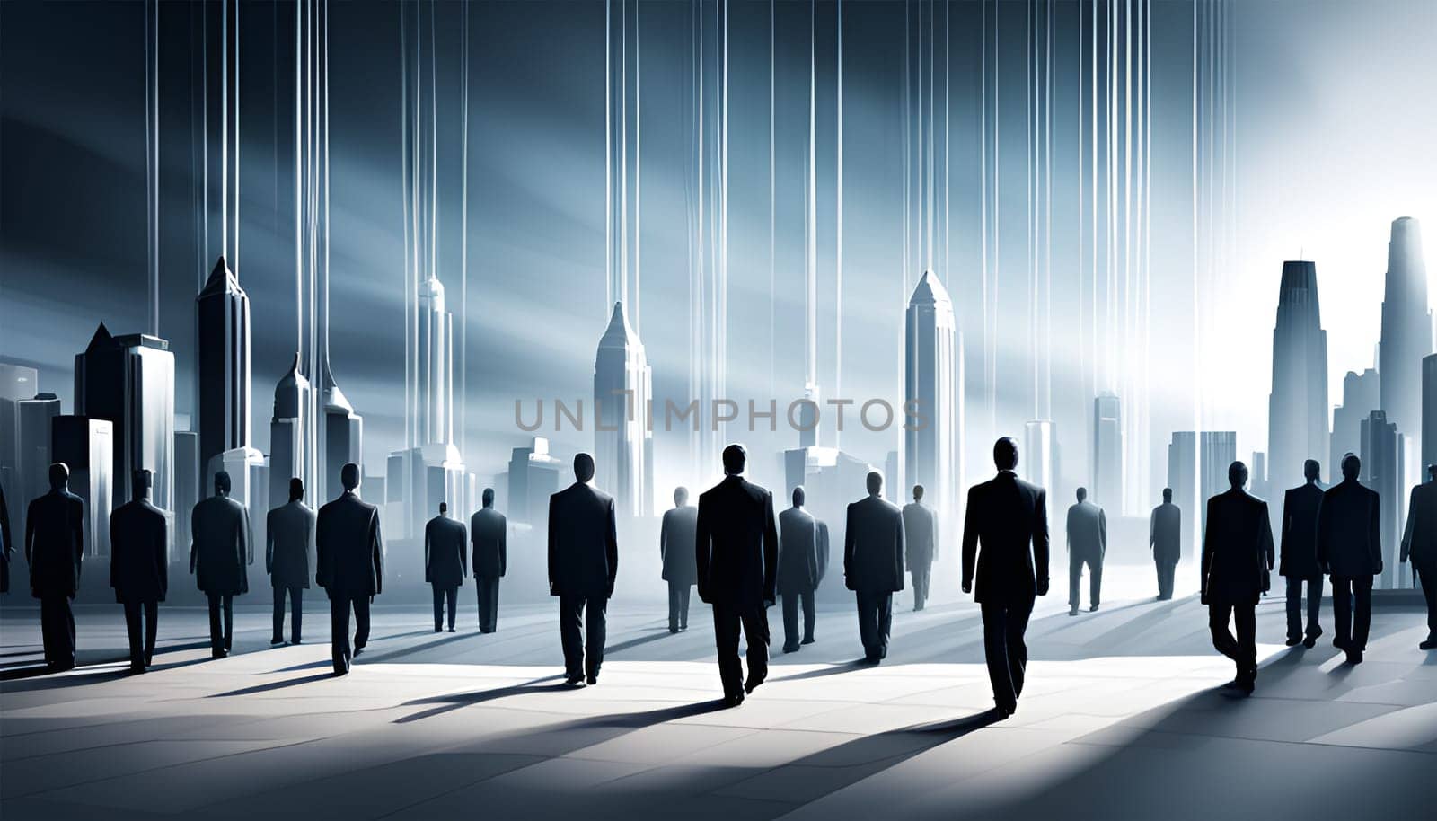 Businessmen workers going to work in an ultra modern city - Generative AI