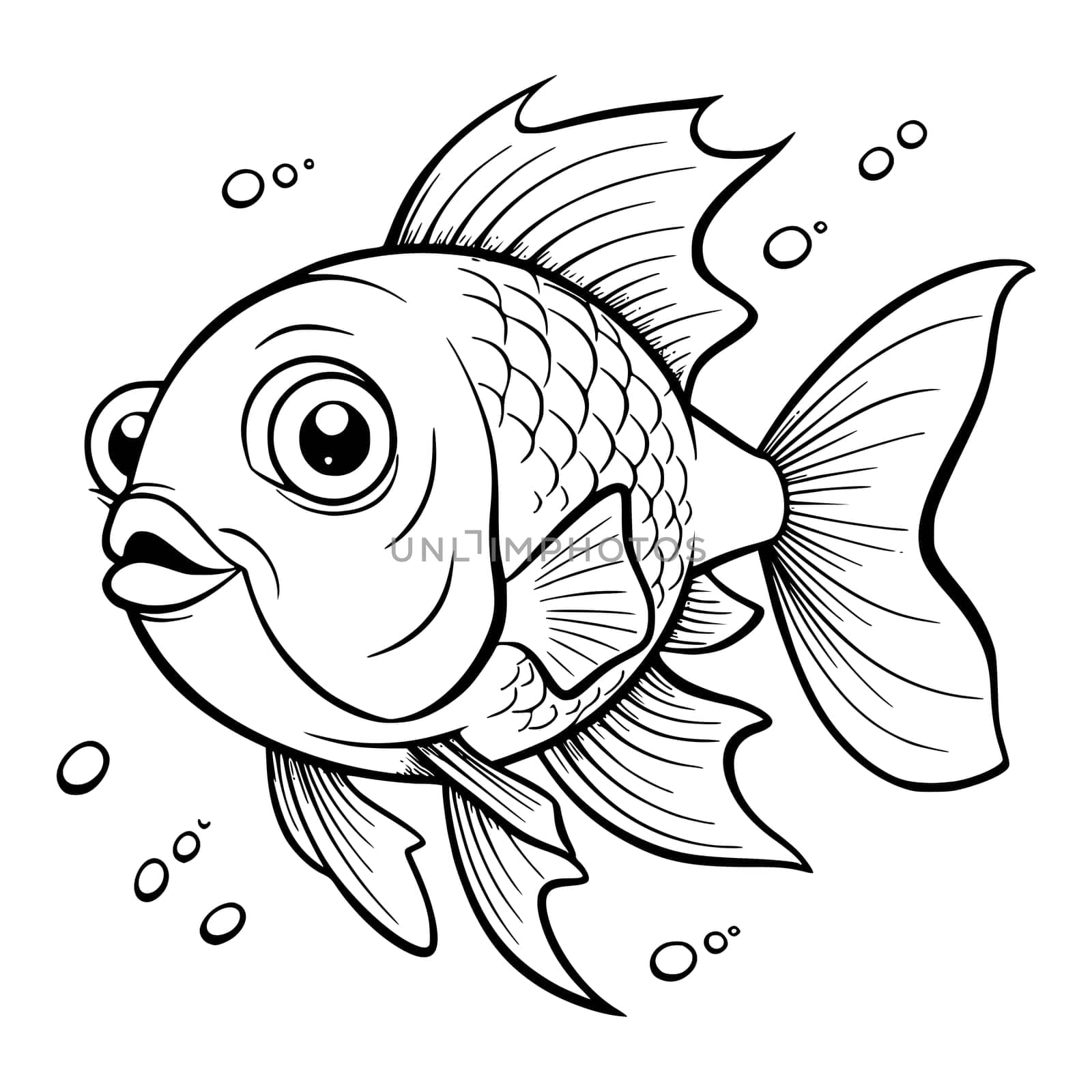 Cute fish coloring page drawing for kids