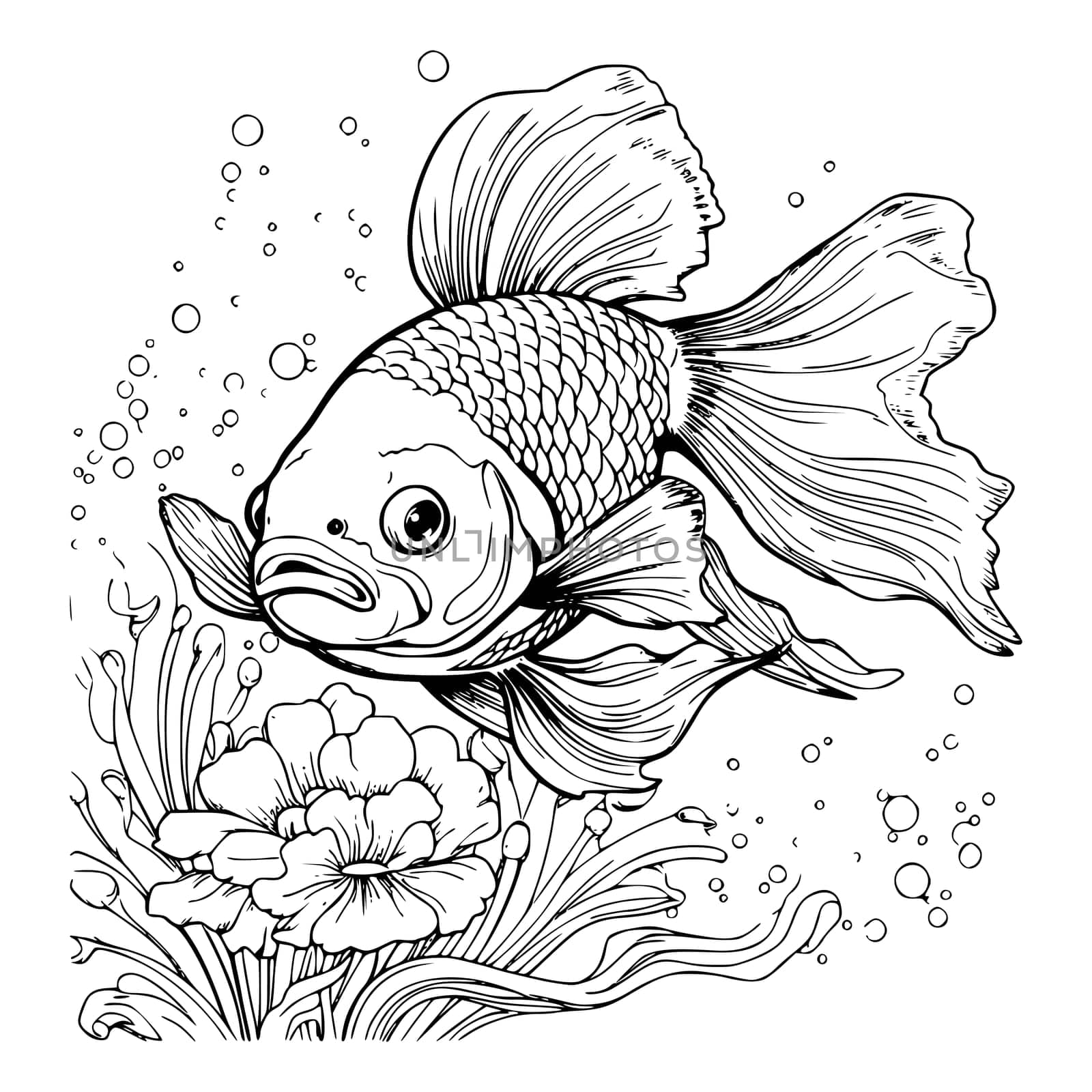 Cute fish coloring page drawing for kids