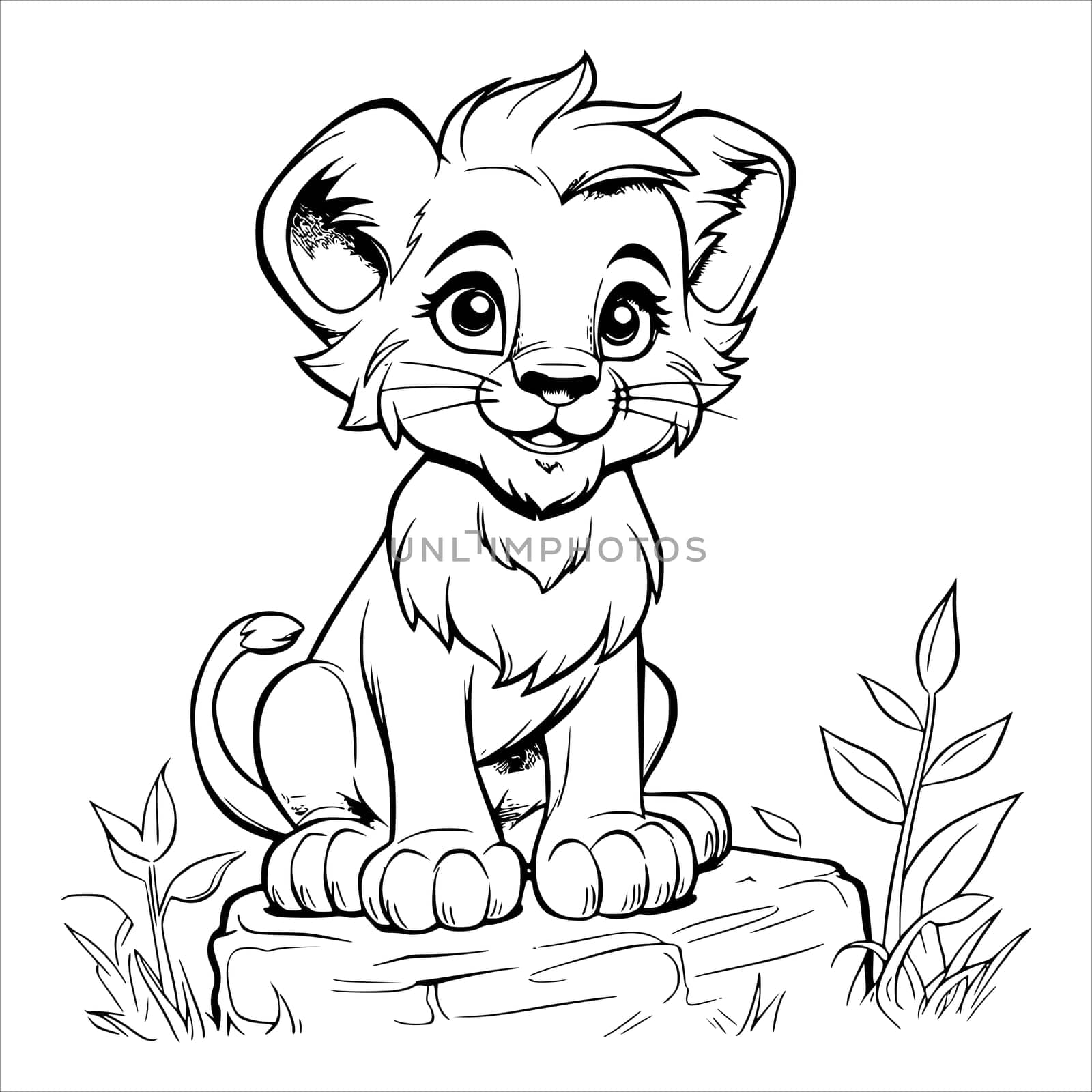 Lion cub coloring page drawing for kids