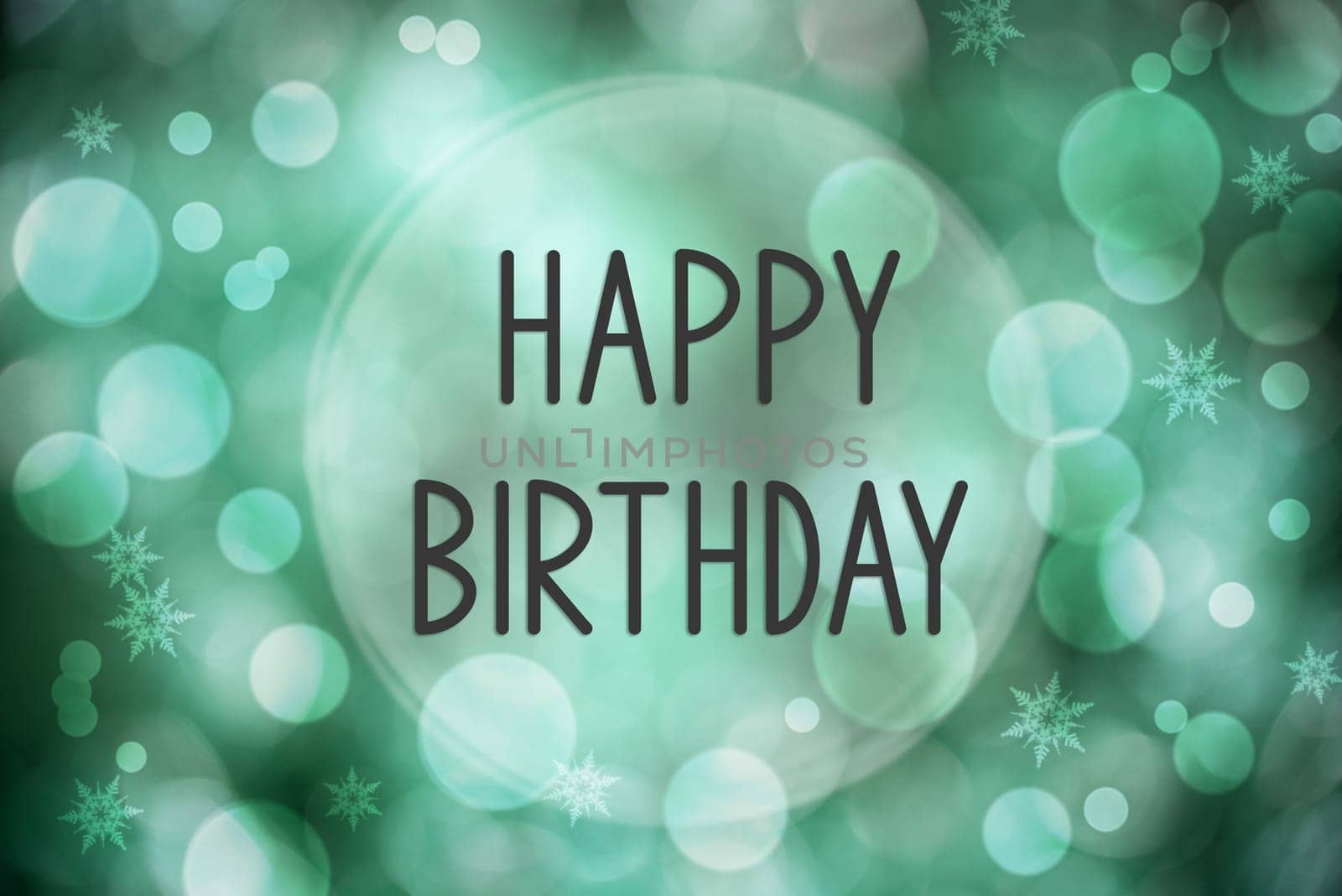Shiny Blurry Turquoise Christmas Background With Bokeh And Text Happy Birthday
