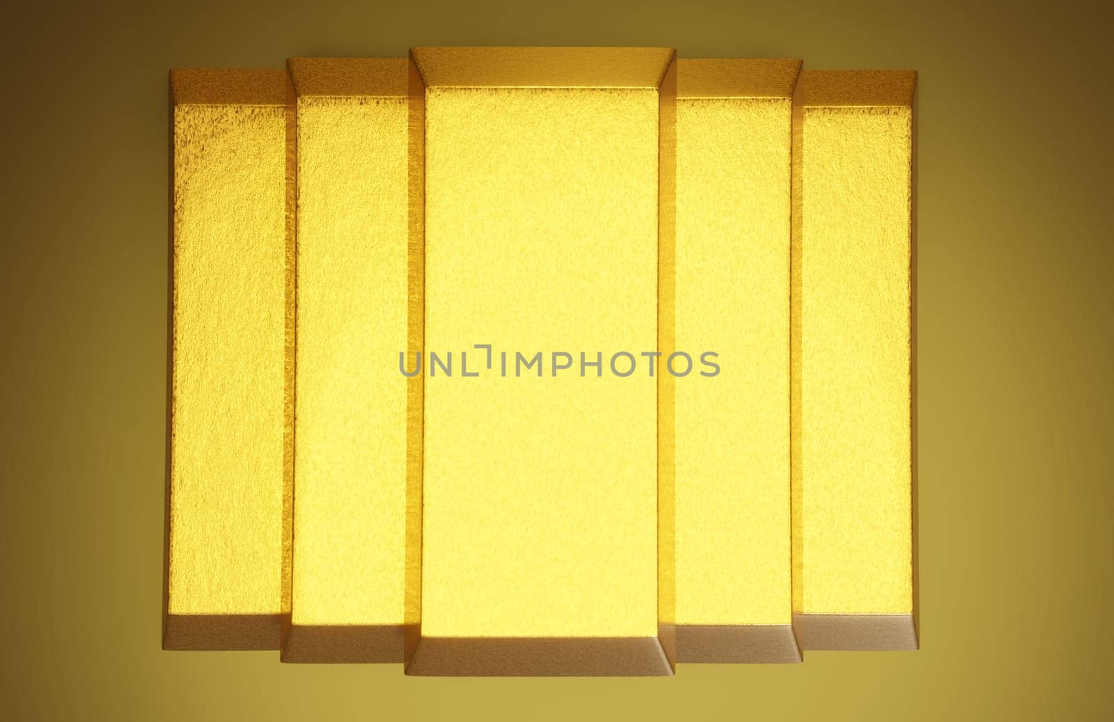 3D Illustration, Stack of shiny gold bars on yellow background .