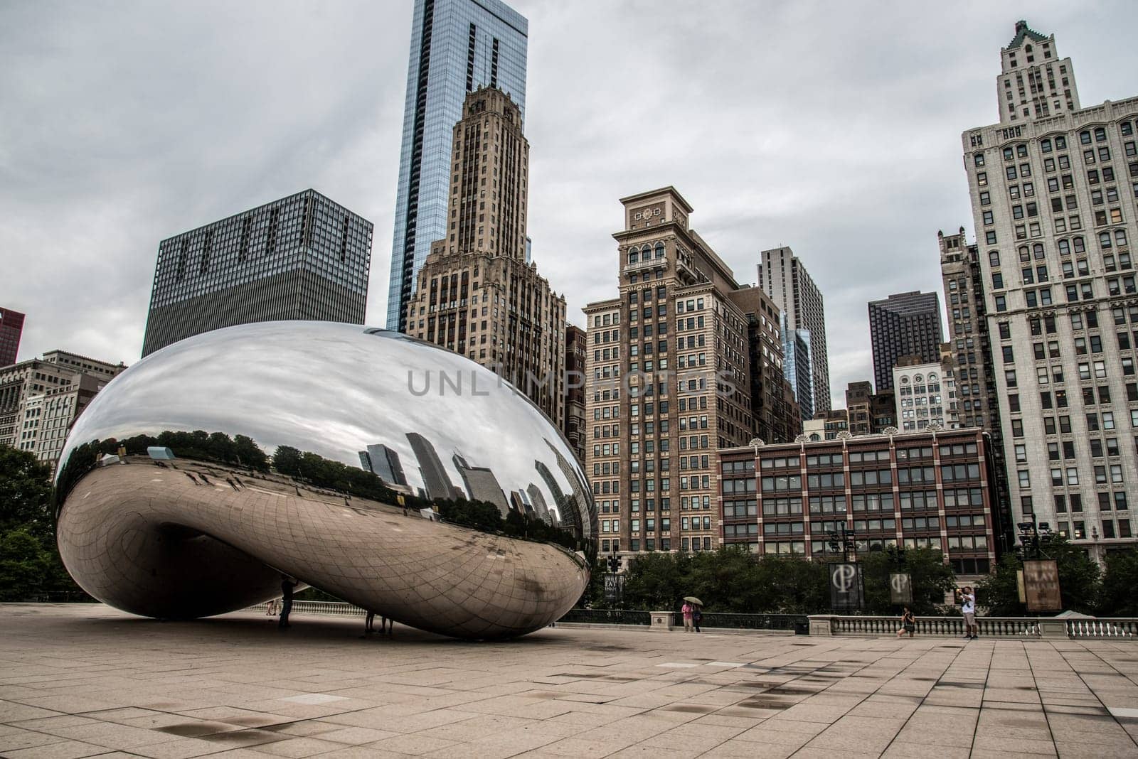CHICAGO, USA - AUGUST 29, 2019: Iconic Millennium Egg and the Chicago skyline, USA
