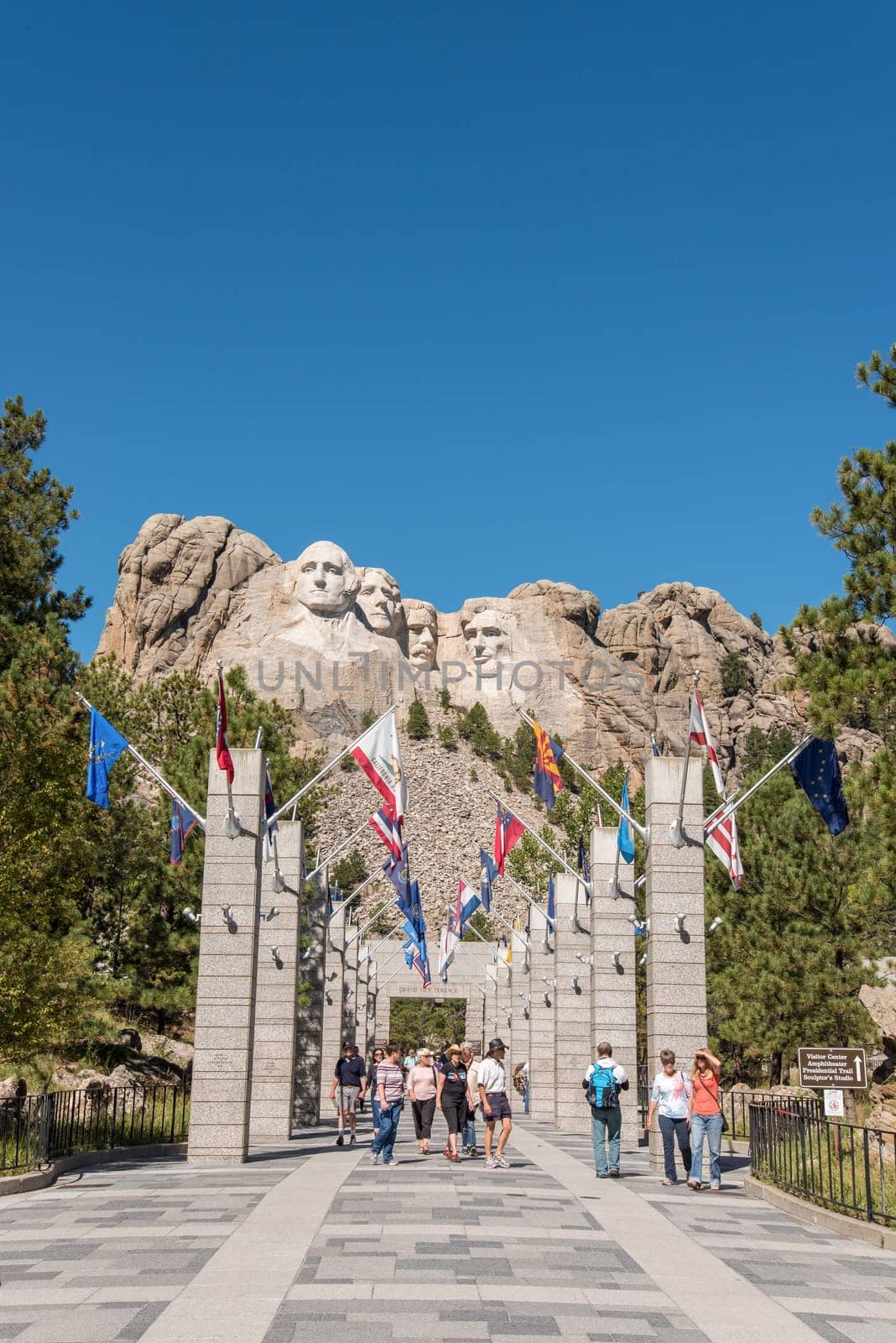 MT. RUSHMORE, USA - SEPTEMBER 03, 2019: Iconic Millennium Egg and the Chicago skyline, USAMain avenue to the Mount Rushmore monument, USA
