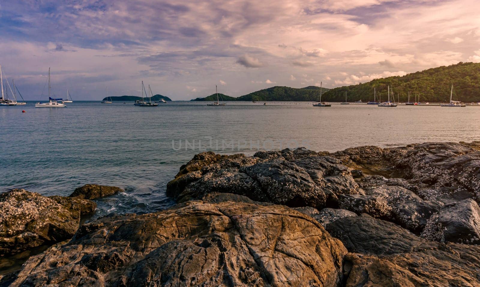 Seascape landscape nature with sky and cloud in evening light