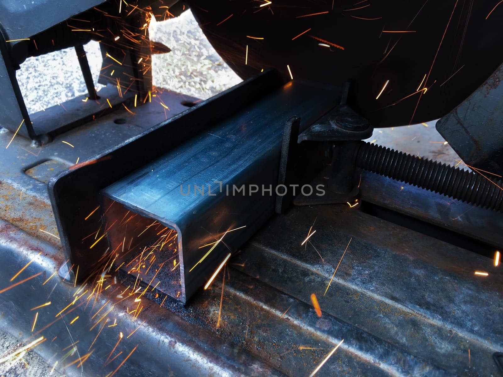Cutting Metal, Machine steel cutting tool blurred background, Construction concept