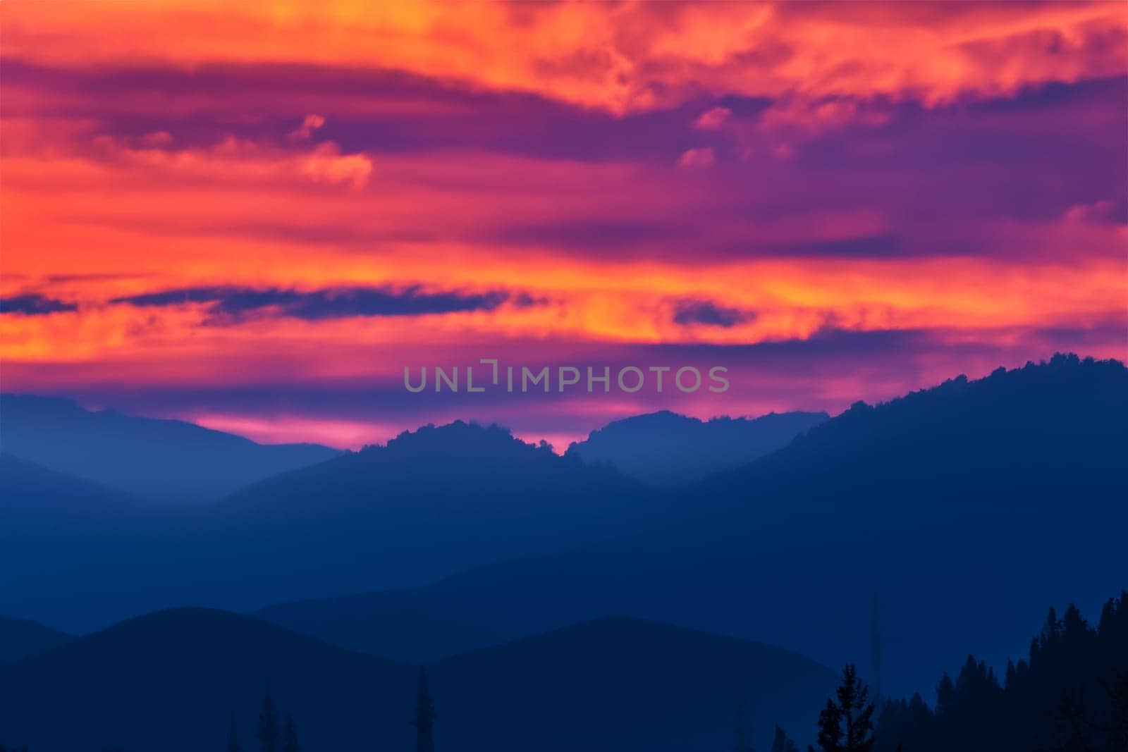 View of landscape nature and mountain with sunlight and sunset or sunrise in twilight, Ai Generate