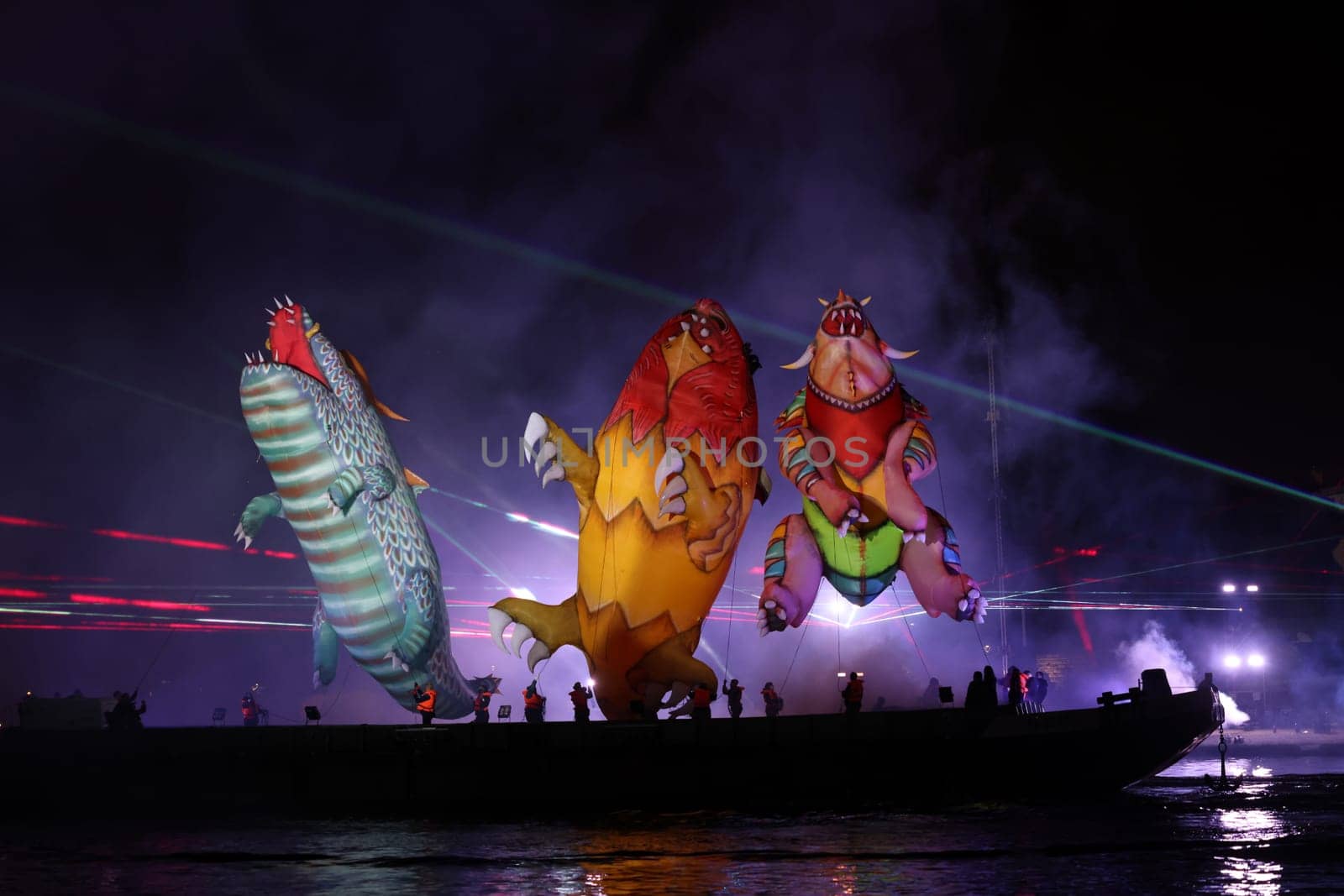 Cracow, Poland - June 4, 2022: Great Dragon Parade. The Great Outdoor Show on the Vistula River.