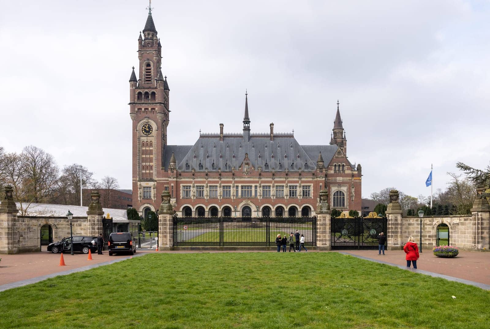 The Hague, Netherlands - April 17, 2023: Peace Palace in The Hague, Netherlands.The International Law Administrative Building, which houses the International Court of Justice