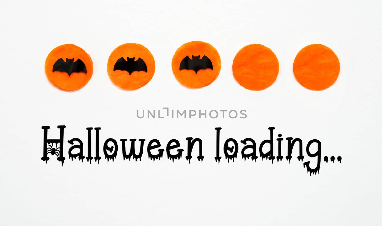 White Halloween Background With Orange Dots And Black Bats And Text Halloween Loading