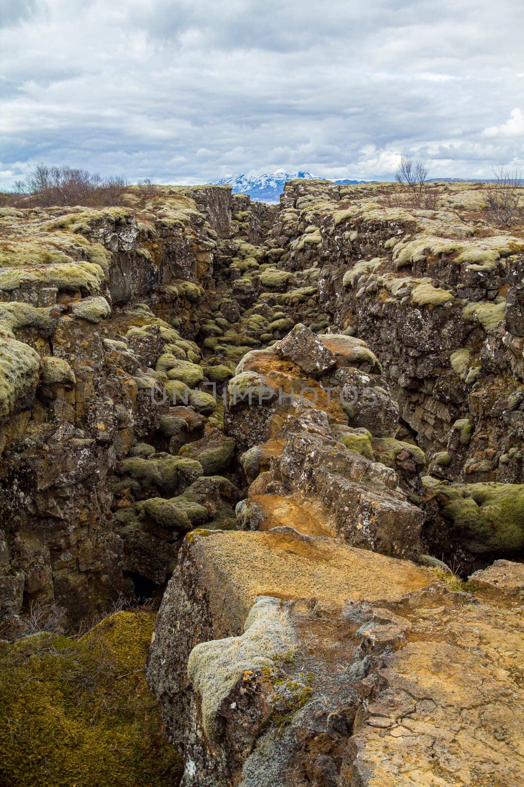 Crevice of continental rift between the American and European continental plates in Thingvellir National Park, Iceland