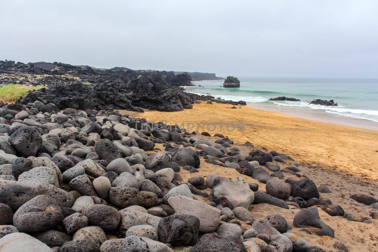 Round stones at the beach of Snaefellsnes National Park