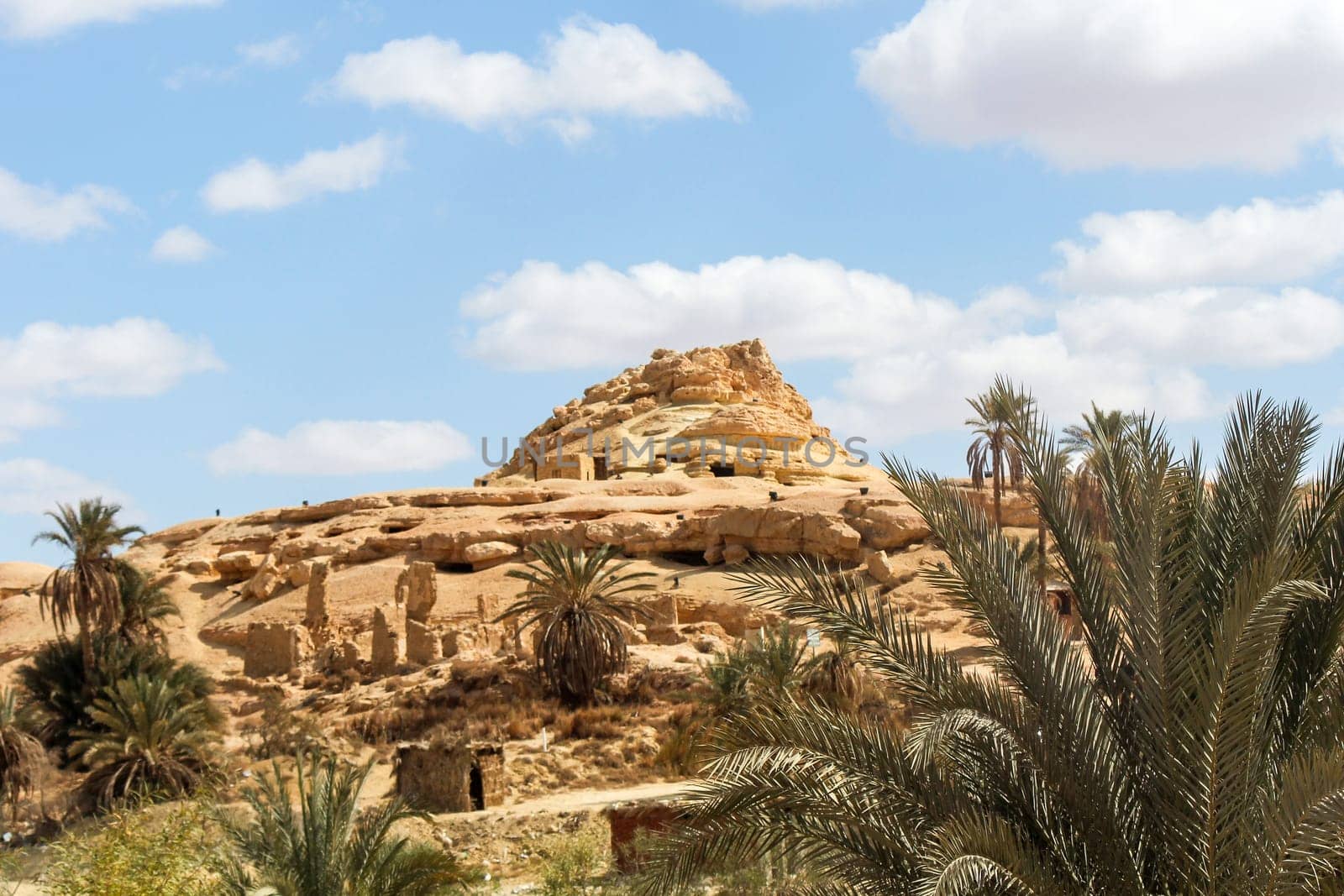 Ancient cemetery hill in the town of Siwa, Libyan desert, Egypt