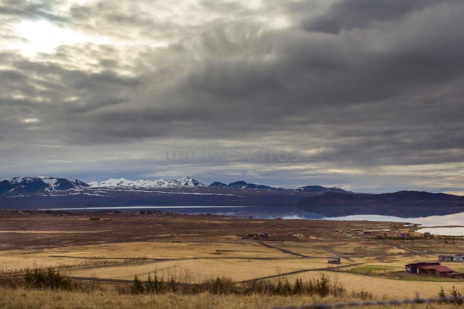 Cloudy landscape at Thingvallavegur street, near Thingvellir NP Iceland