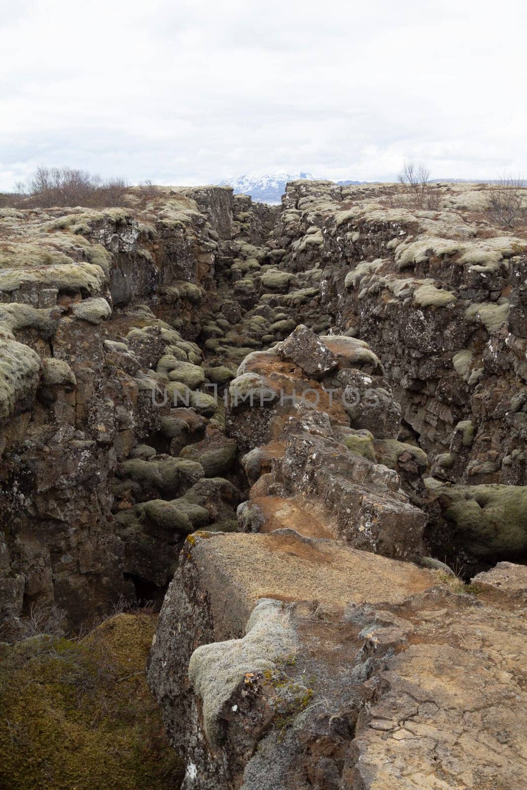 Crevice of continental rift between the American and European continental plates in Thingvellir National Park, Iceland
