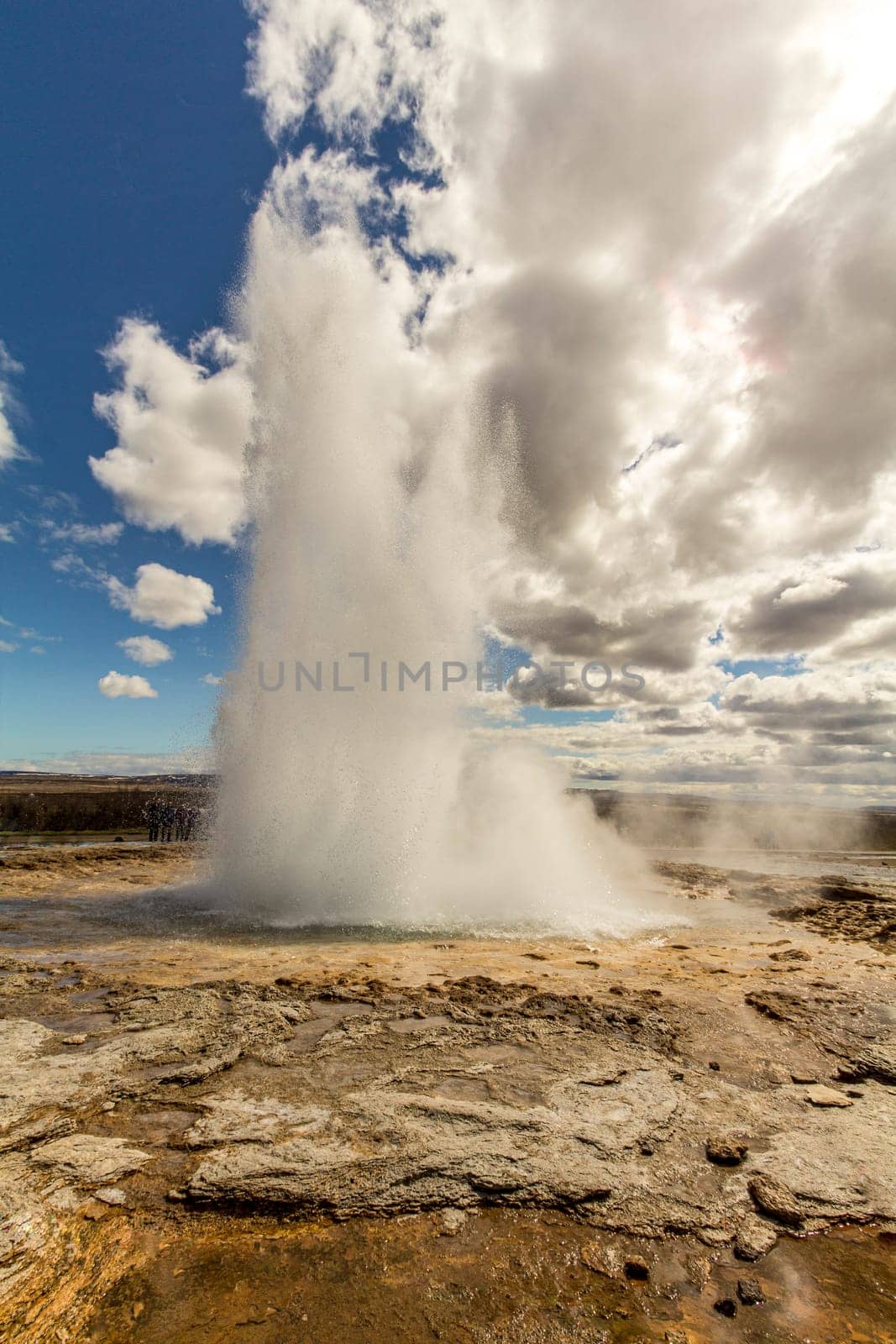 Haukadalur geyser in Iceland erupting on a sunny day, Iceland