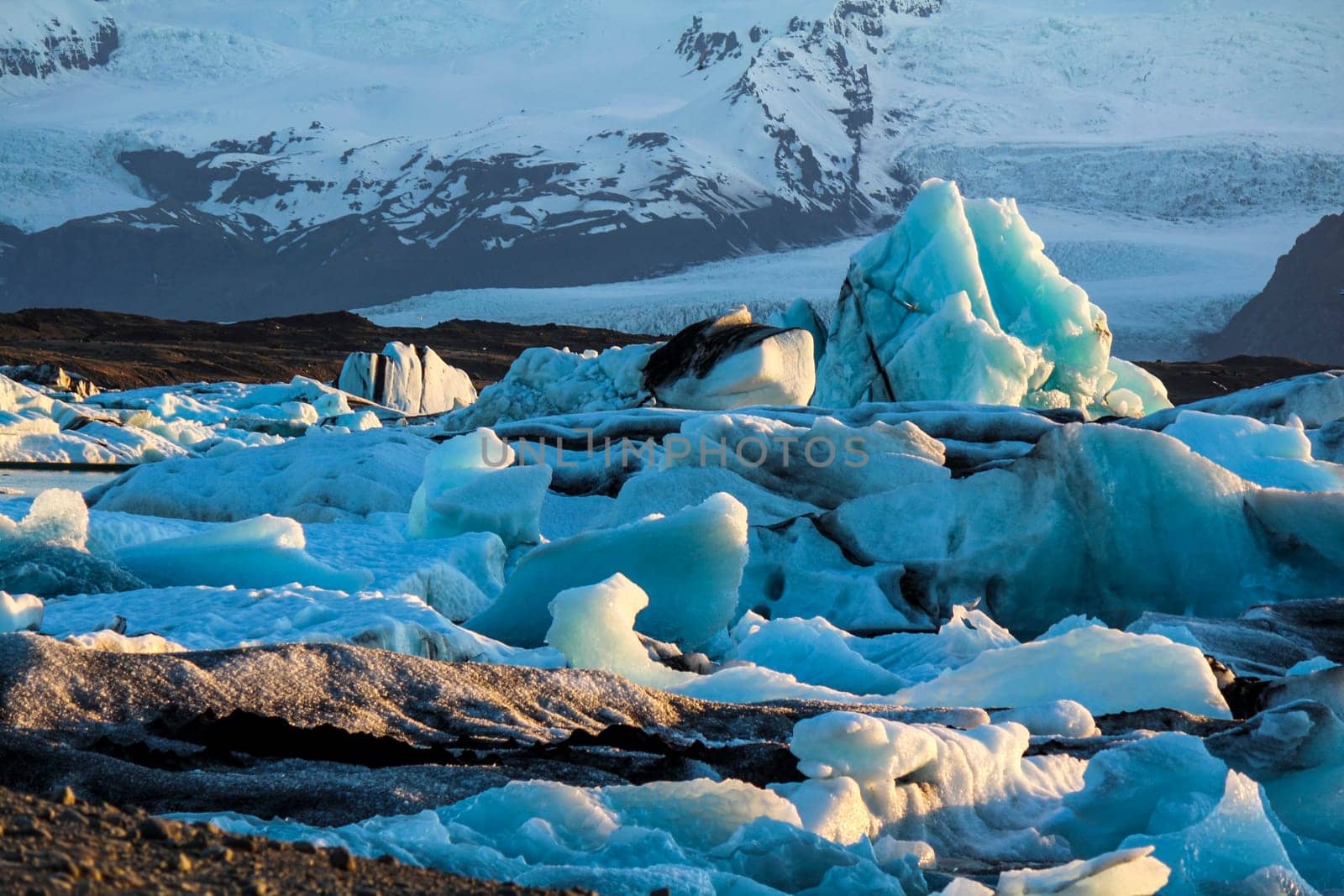 View of Jokulsarlon glacial lake on a summer evening, Iceland