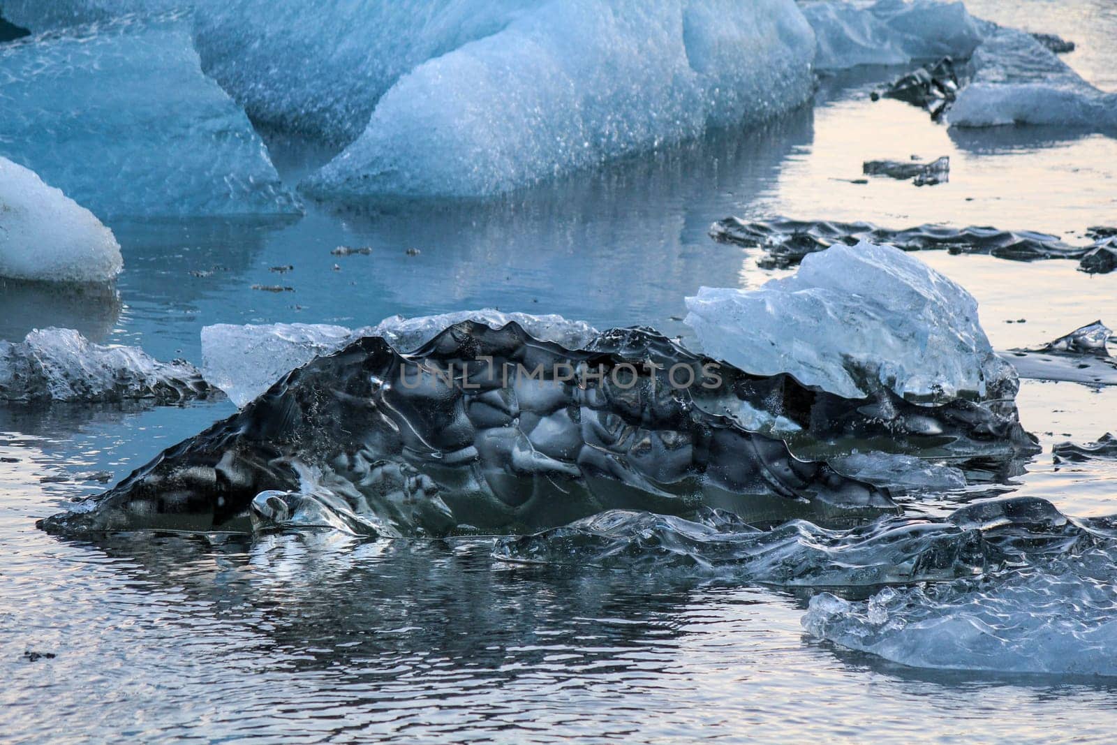 Ice pure like glass swimming in the Jokulsarlon glacial lake, Iceland