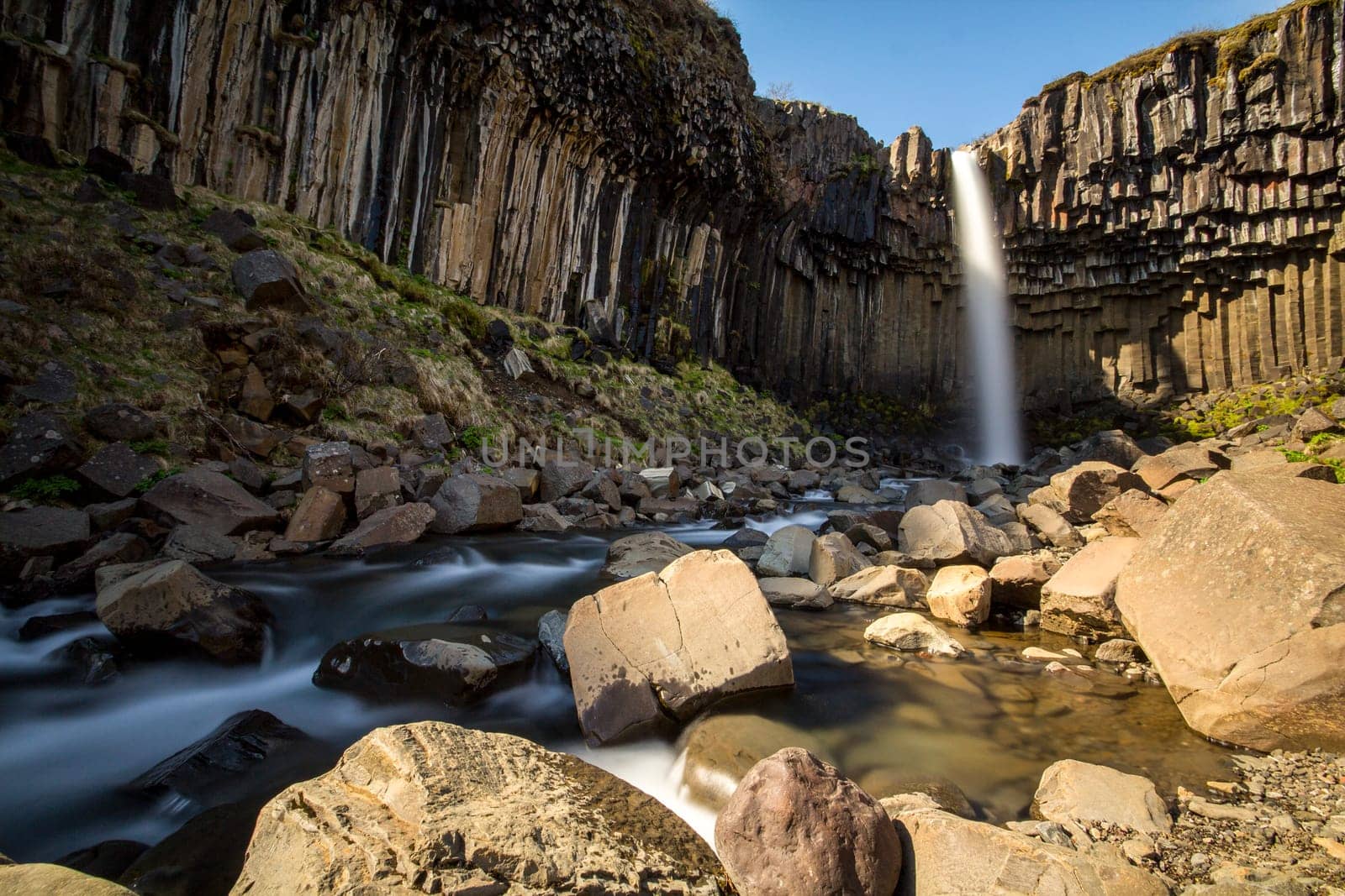 Bulb exposure of Svartifoss waterfall at Skaftafell National Park, Iceland