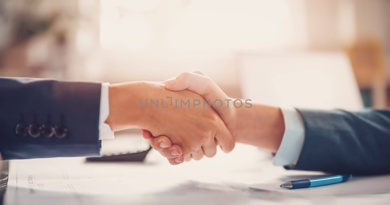 Businessmen shaking hands each other in the office. Concept of the contract, agreement and partnership.