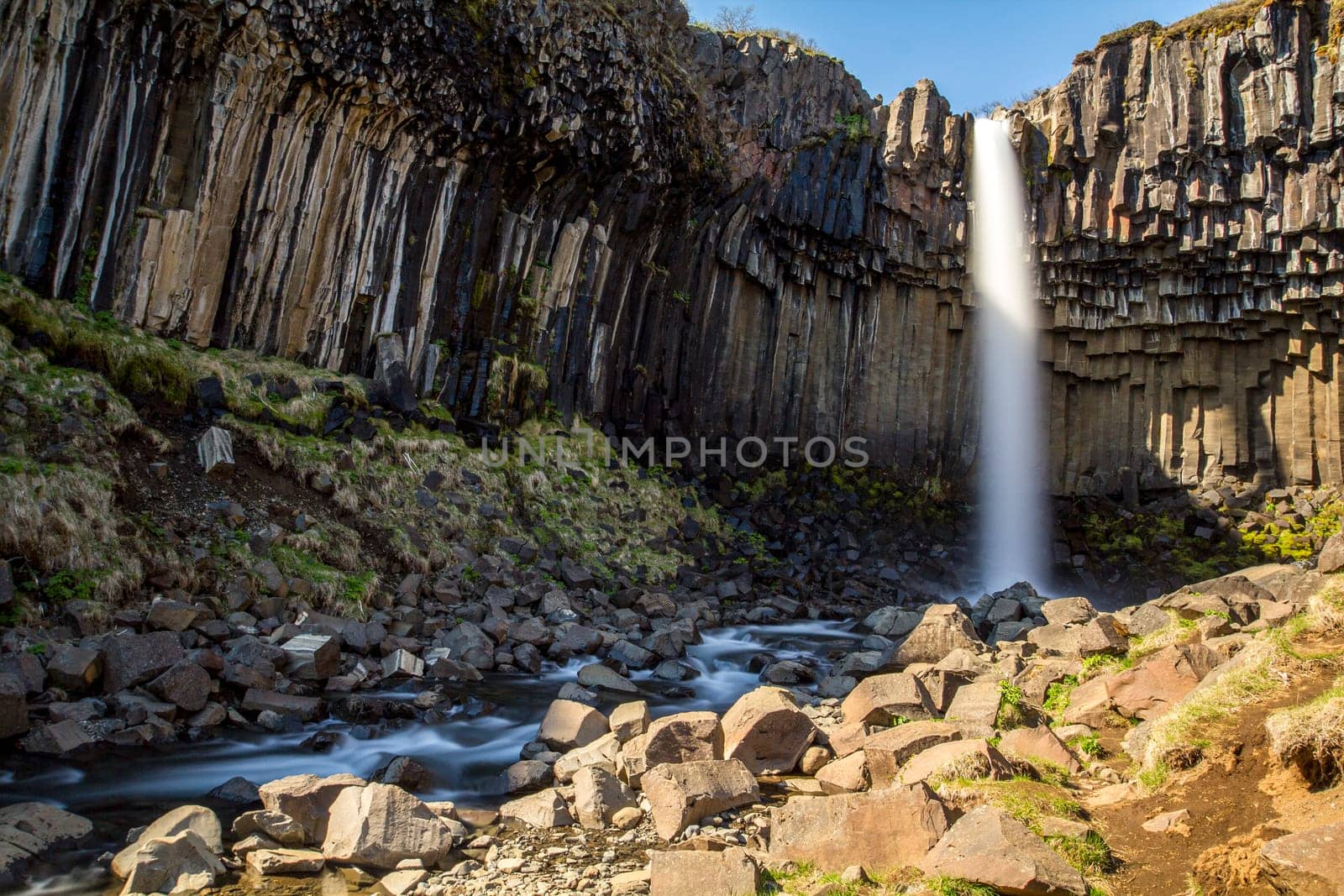 Bulb exposure of Svartifoss waterfall at Skaftafell National Park, Iceland