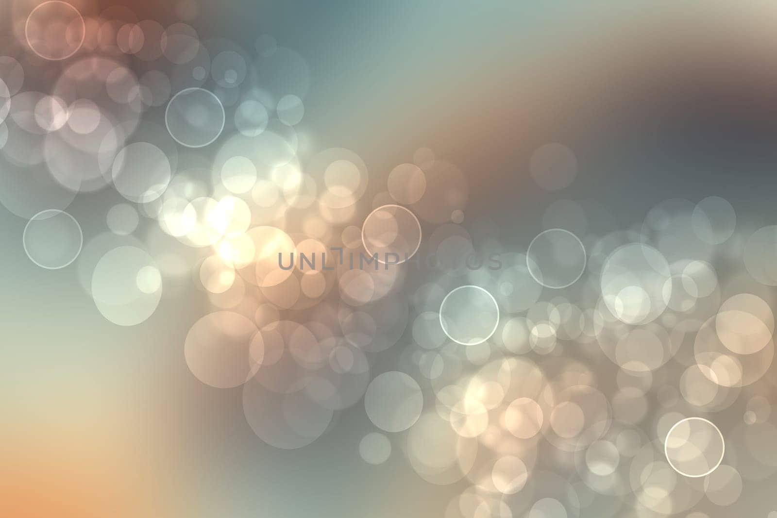 Abstract festive blur bright brown gradient dark green turquoise orange background with white yellow bokeh circles. Template for your design. Beautiful texture.