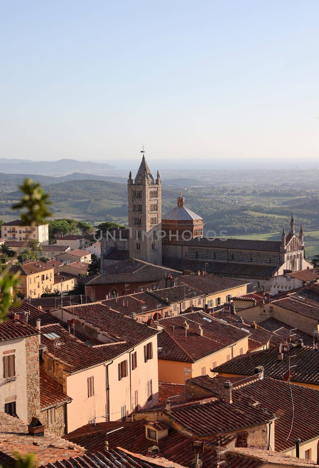 Massa Marittima old town and San Cerbone Duomo cathedral. Tuscany, Italy.