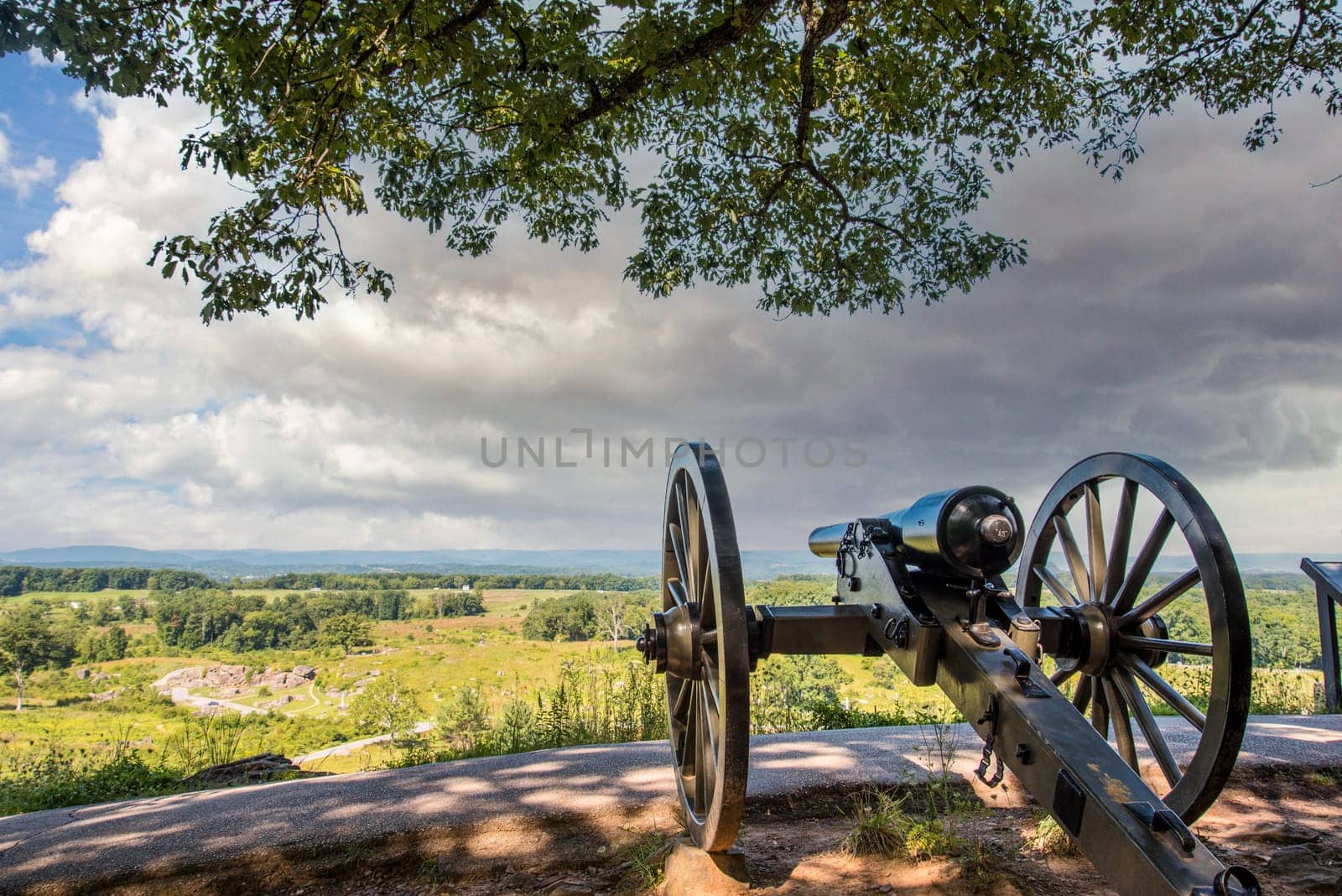 Canon at little round top aiming on the battlefield of Gettysburg, USA