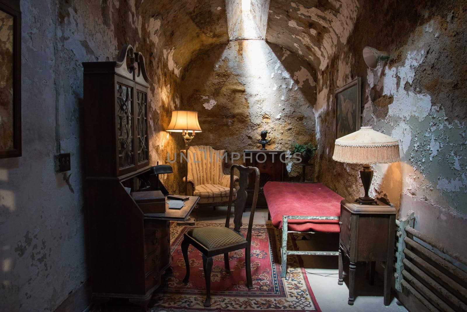 PHILADELPHIA, USA - AUGUST 15, 2022 - Luxury cell of inmate Al Capone in Eastern State Penitentiary, USA