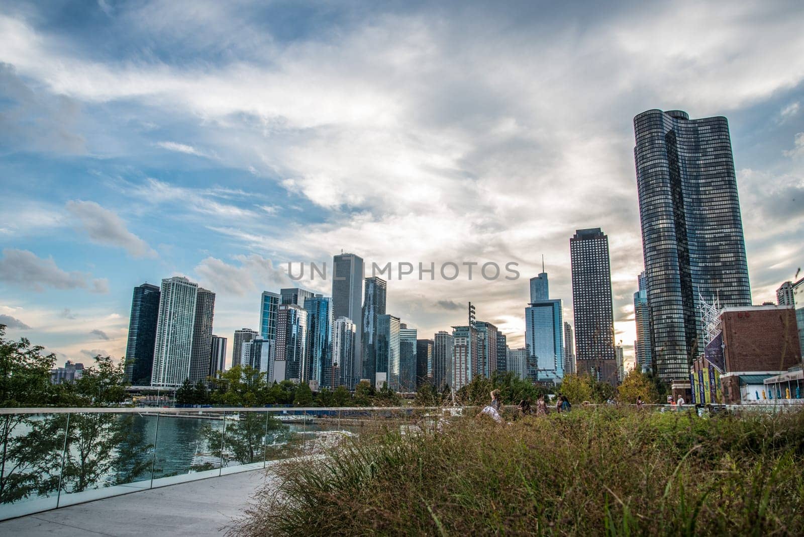 Sunset over the skyline of Chicago, from Navy Pier, USA