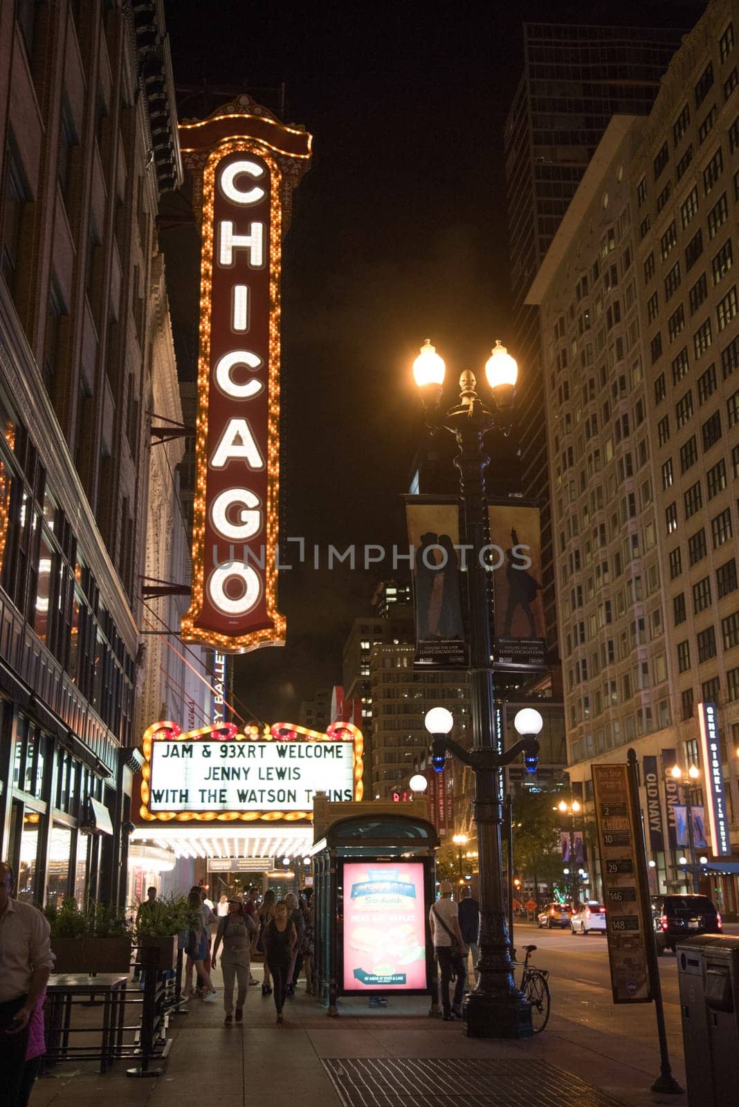 Illuminated Chicago sign in downtown Chicago, USA